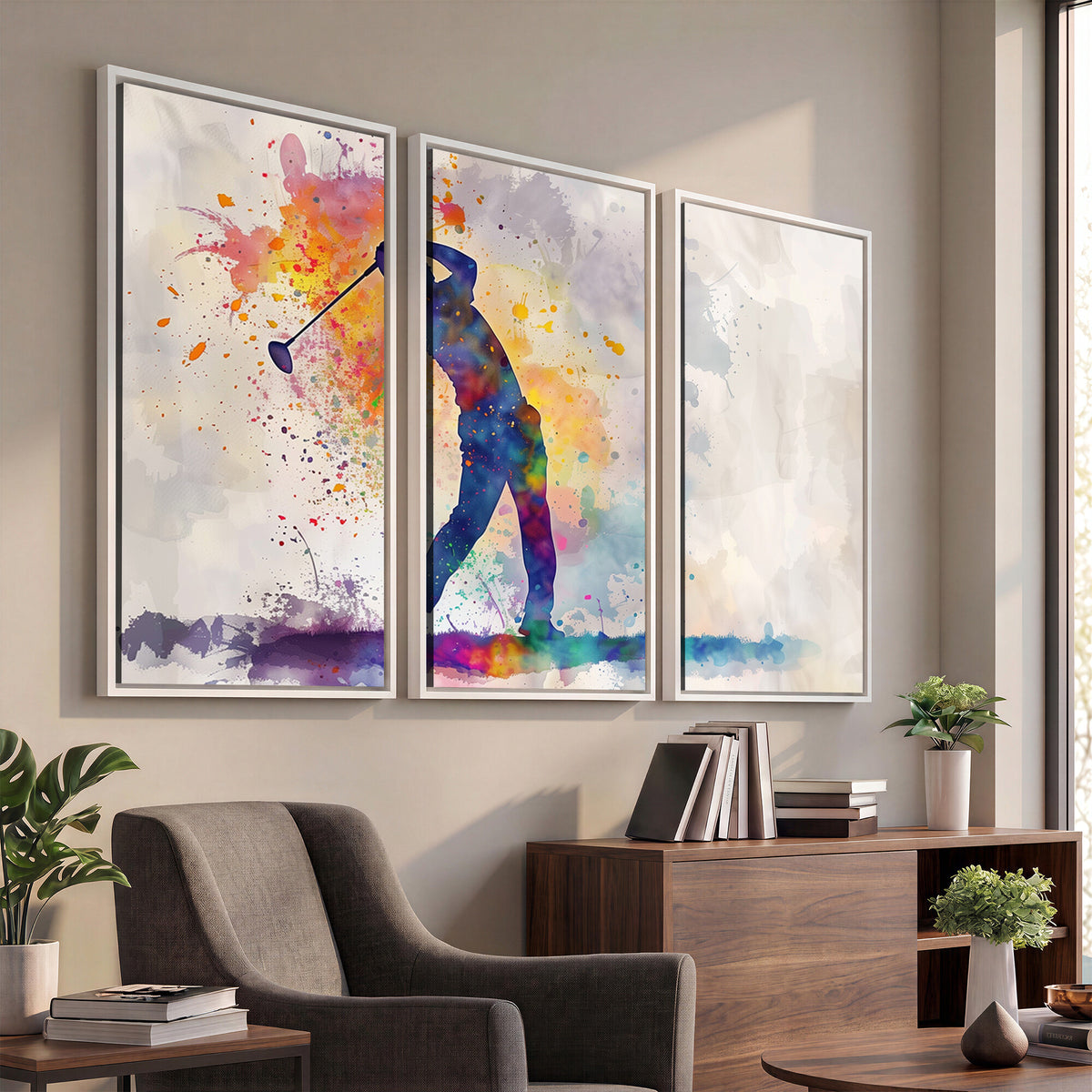 89625-MGV-CV-36X24 - Vibrant Watercolor Golf Swing Wall Art Canvas Print | Extra Large 3 Piece Canvas Wall Art