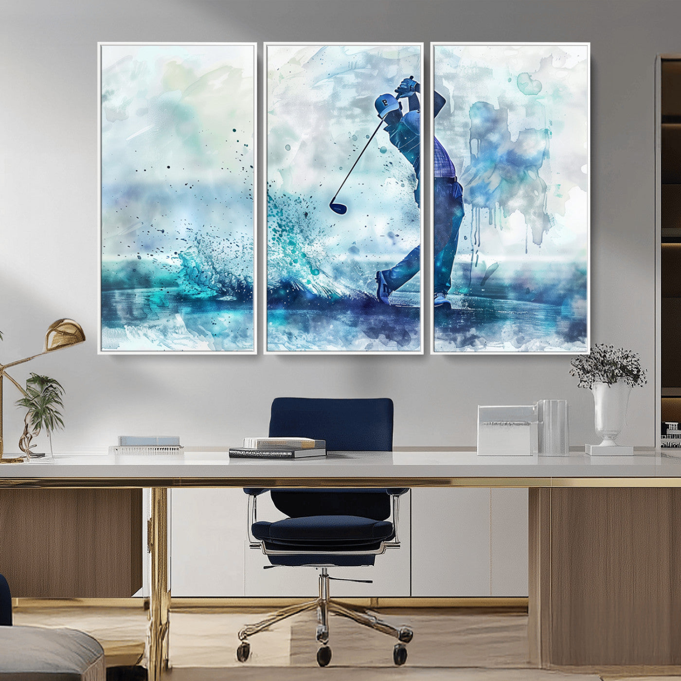 MGV-FC-48X32-3P - Golf Swing Wall Art Canvas Print - Sports-Inspired Watercolor Decor - Ready to Hang