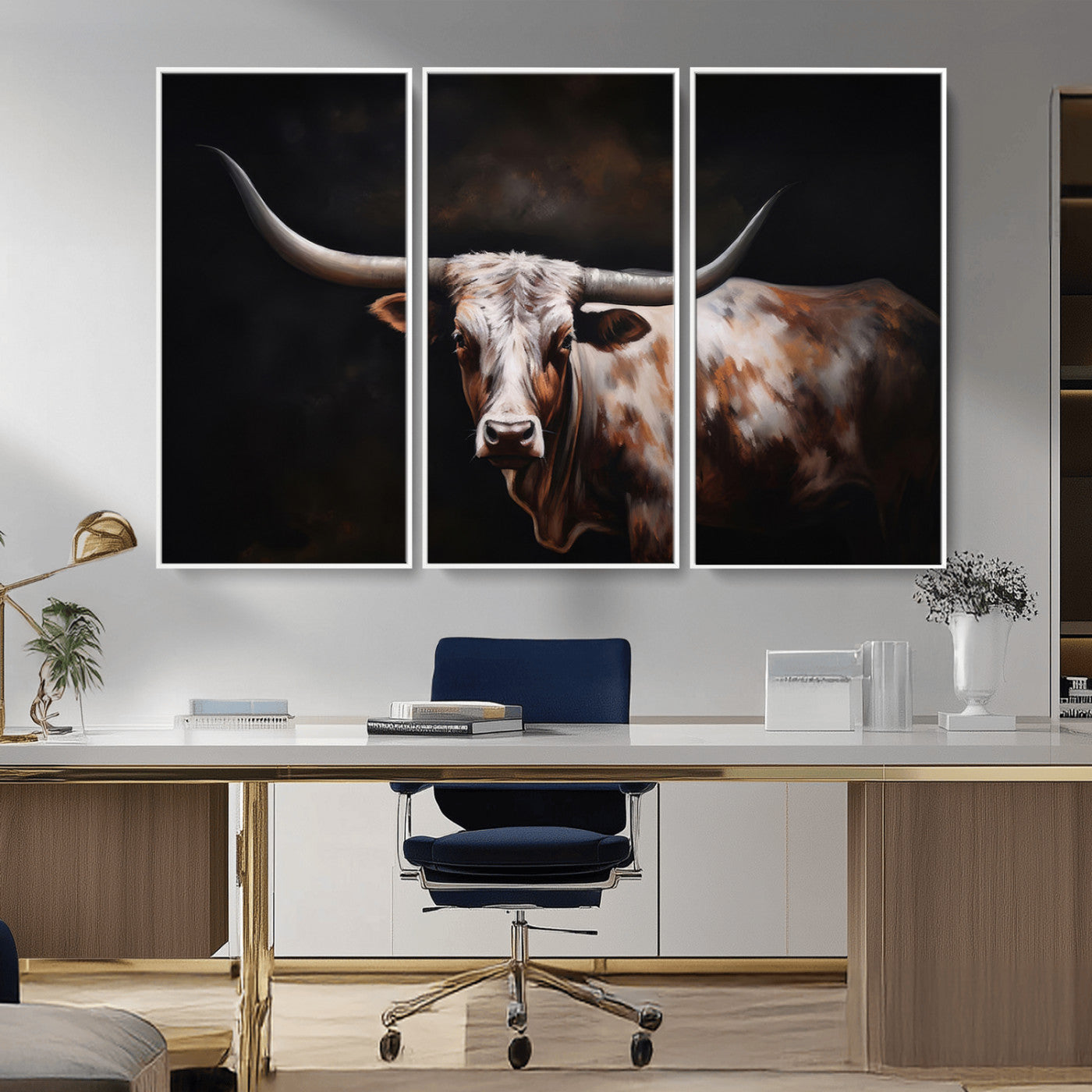82543-MGV-CV-36X24-Texas Longhorn Wall Art Canvas Print | Western Ranch Decor | Bold Rustic Cattle Artwork | Ready to