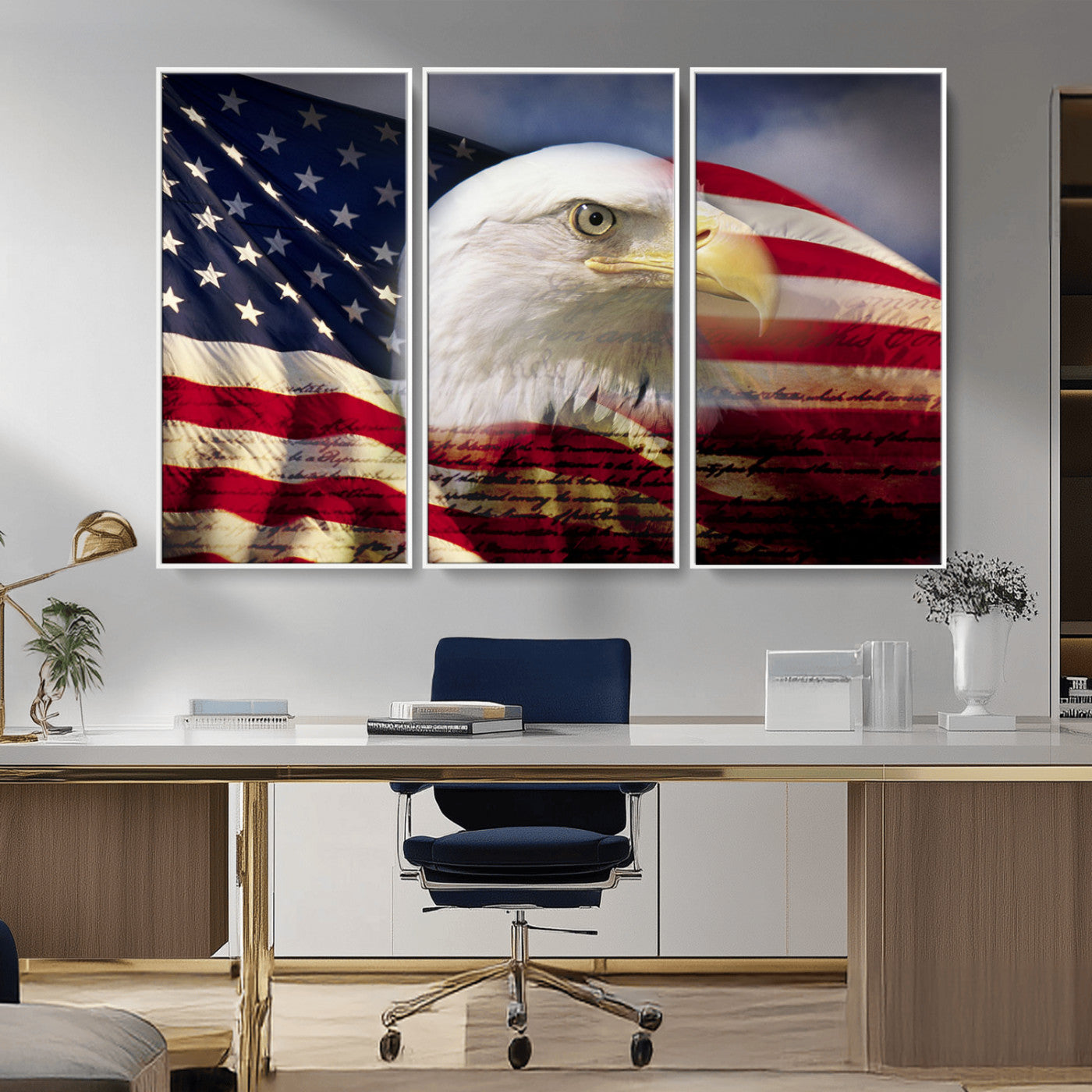 MGV-FC-48X32-3P - American Flag Eagle Symbol Wall Art, American Flag Eagle Wall Art Canvas Print