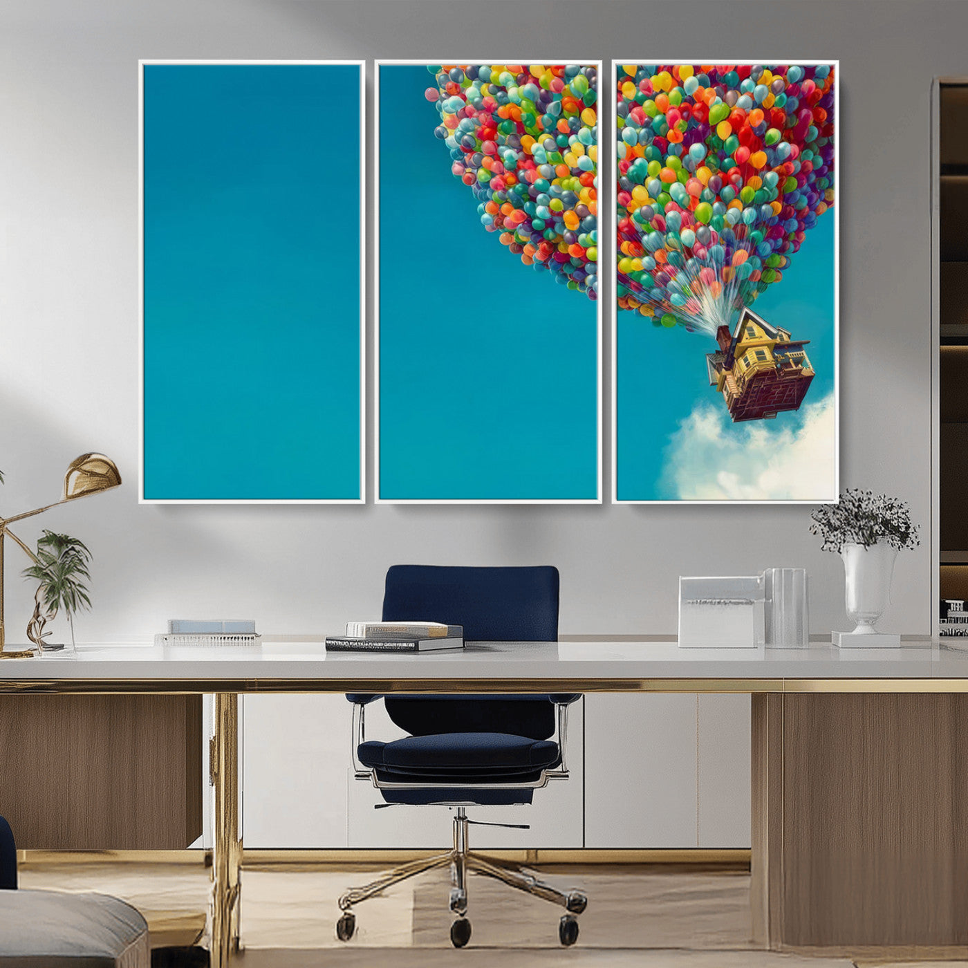 MGV-FC-48X32-3P - Carl Fredricksen, Up Movie Wall Art, Colorful Balloon House Art | Whimsical Wall Decor for Living