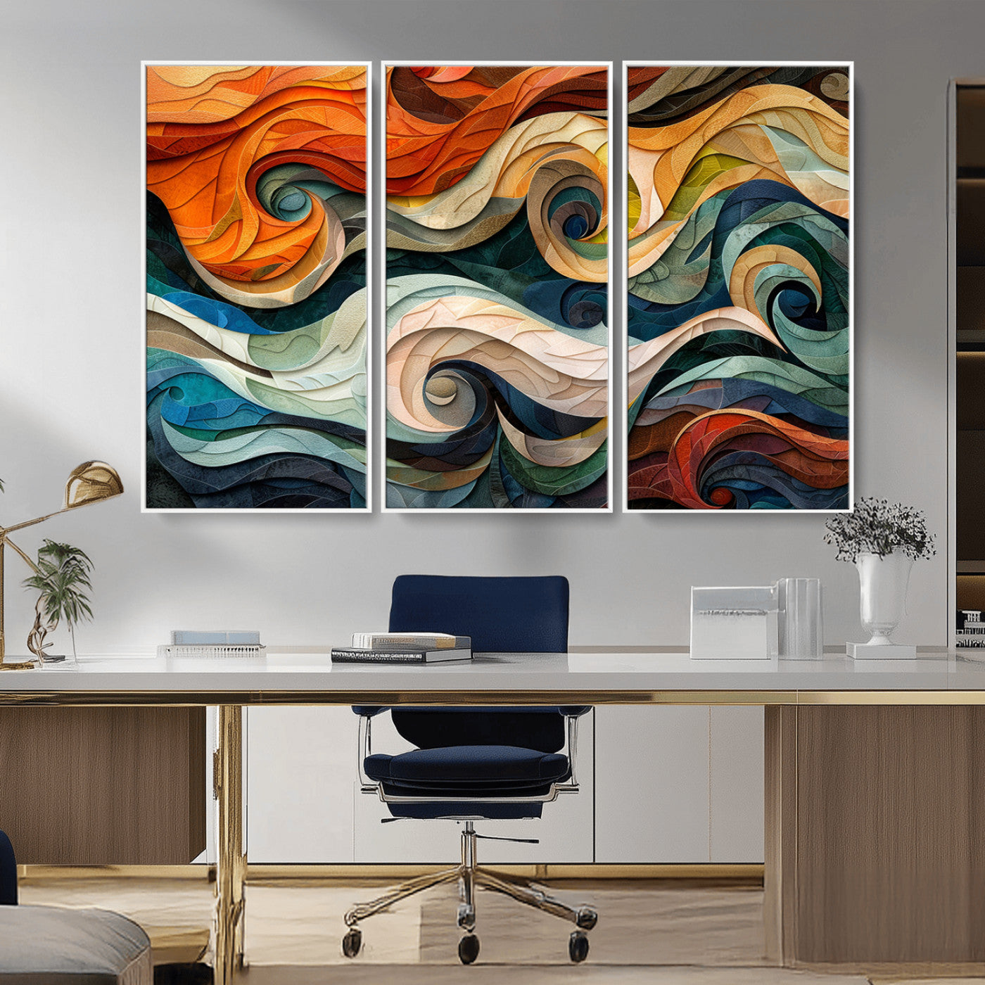 MGV-FC-48X32-3P - Abstract Wave Wall Art | Ready to Hang Framed Canvas Print | Vibrant Home Decor for Modern Spaces