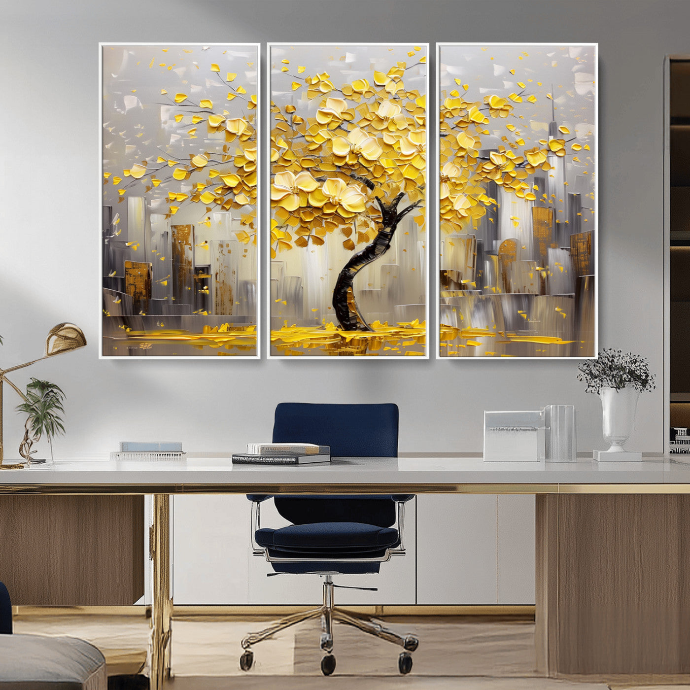 -Golden Tree Canvas Print | Abstract Wall Art for Modern Homes | Ready to Hang Framed Artwork