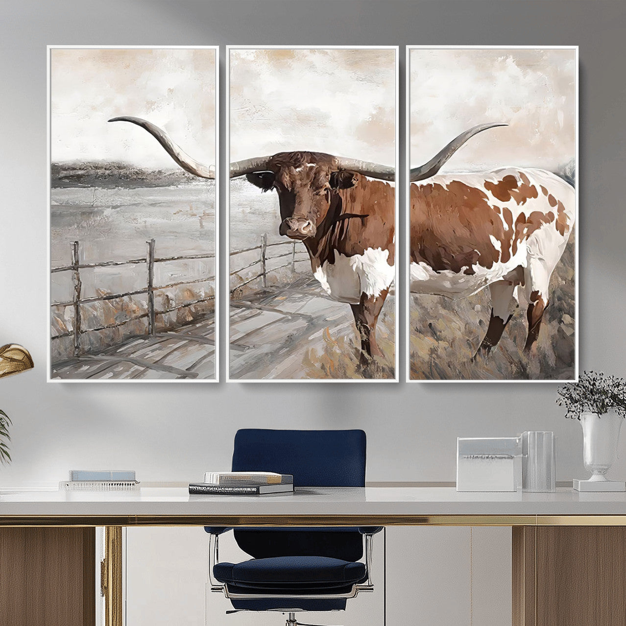 57340-MGV-CV-36X24 - Vintage Texas Cow Wall Art Canvas Print, Rustic Longhorn Wall Art | Canvas Print for Farmhouse Decor