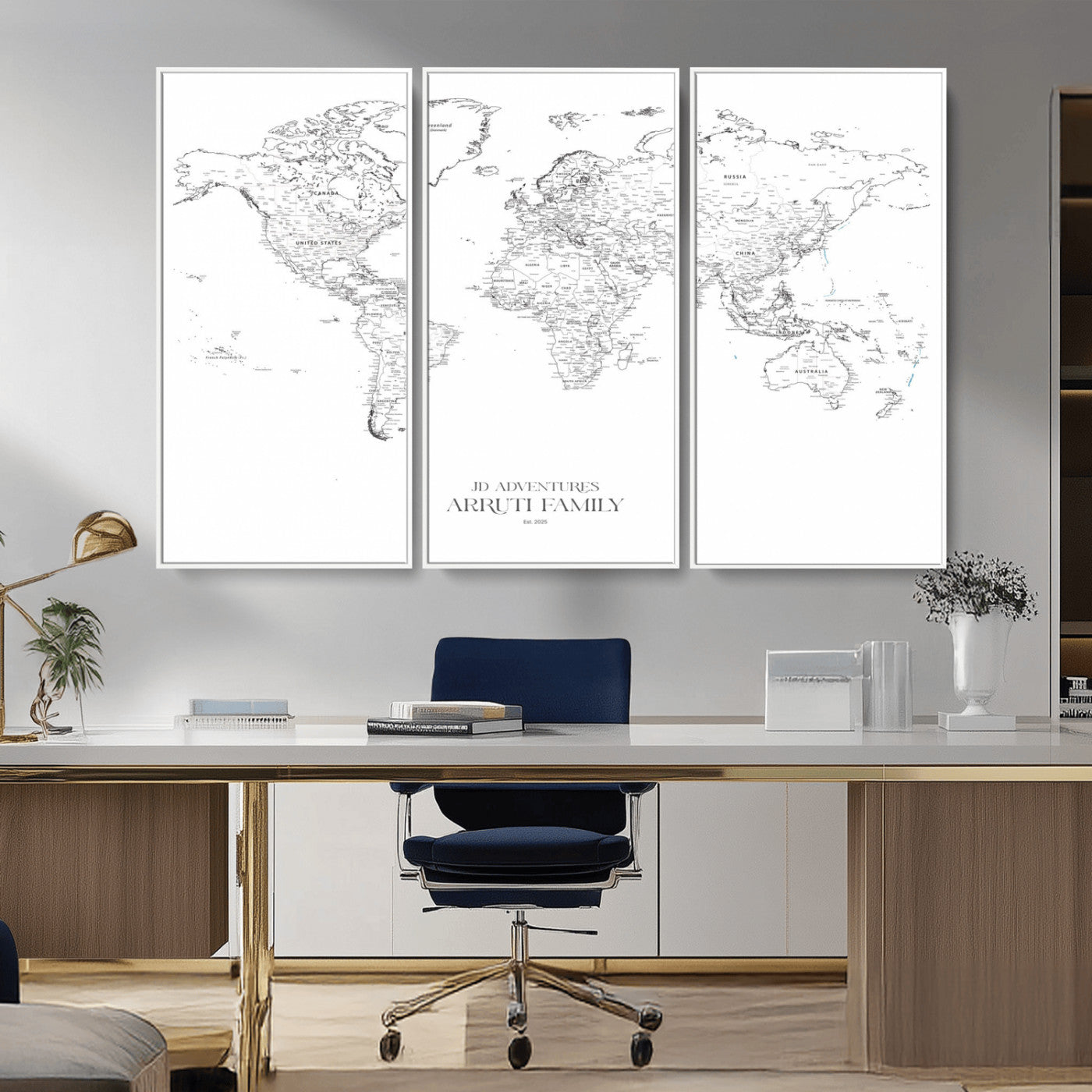 MGV-FC-48X32-3P - Custom World Map Wall Art – Personalized Framed Canvas Print with Push Pins for Travel Tracking,