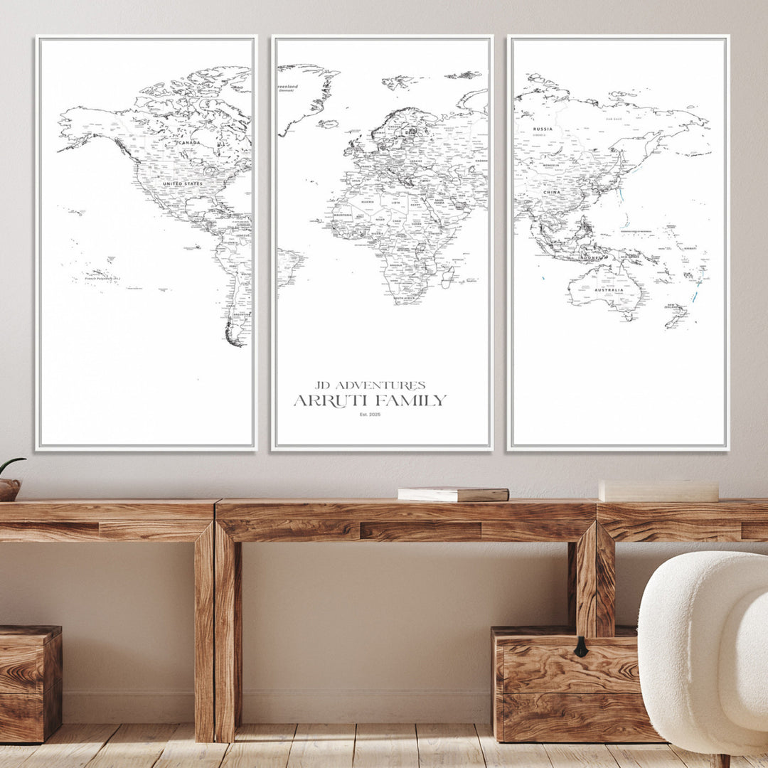 Personalized World Map Wall Art Canvas Print - Custom Push Pin Travel Map Canvas - Framed Map Print for Travel Lover Gift
