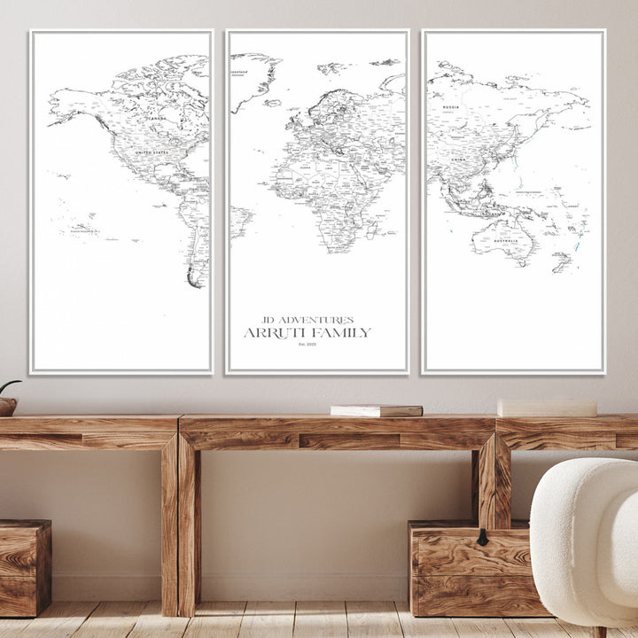 Personalized World Map Wall Art Canvas Print - Custom Push Pin Travel Map Canvas - Framed Map Print for Travel Lover Gift