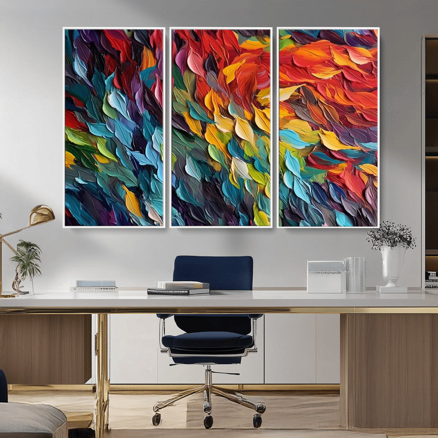 -Vibrant Abstract Leaf Wall Art Canvas Print | Bold Colorful Canvas for Living Room or Office | Ready