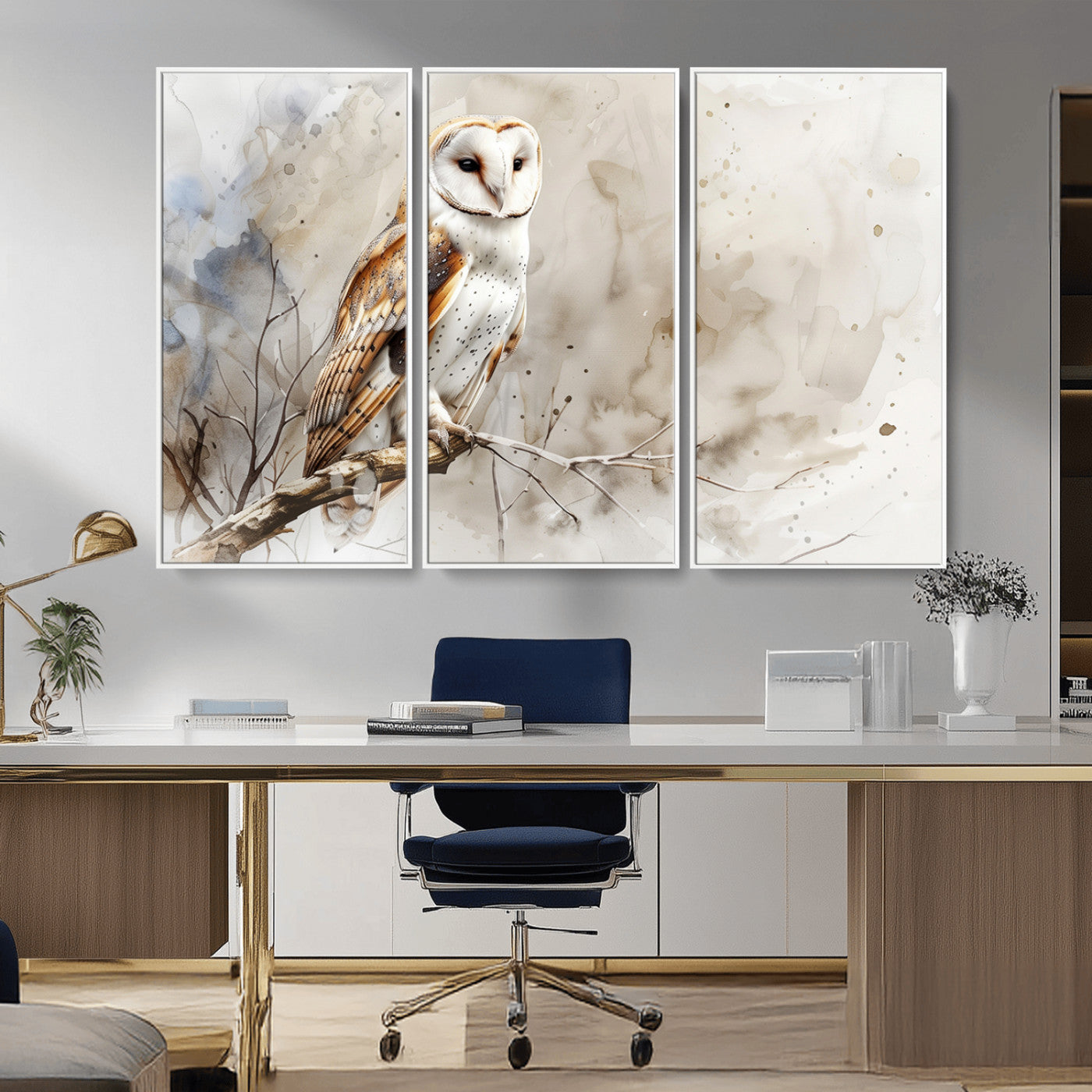 MGV-FC-48X32-3P - Barn Owl Wall Art | Watercolor Canvas Print | Perfect for Farmhouse Wall Decor | Ready to Hang