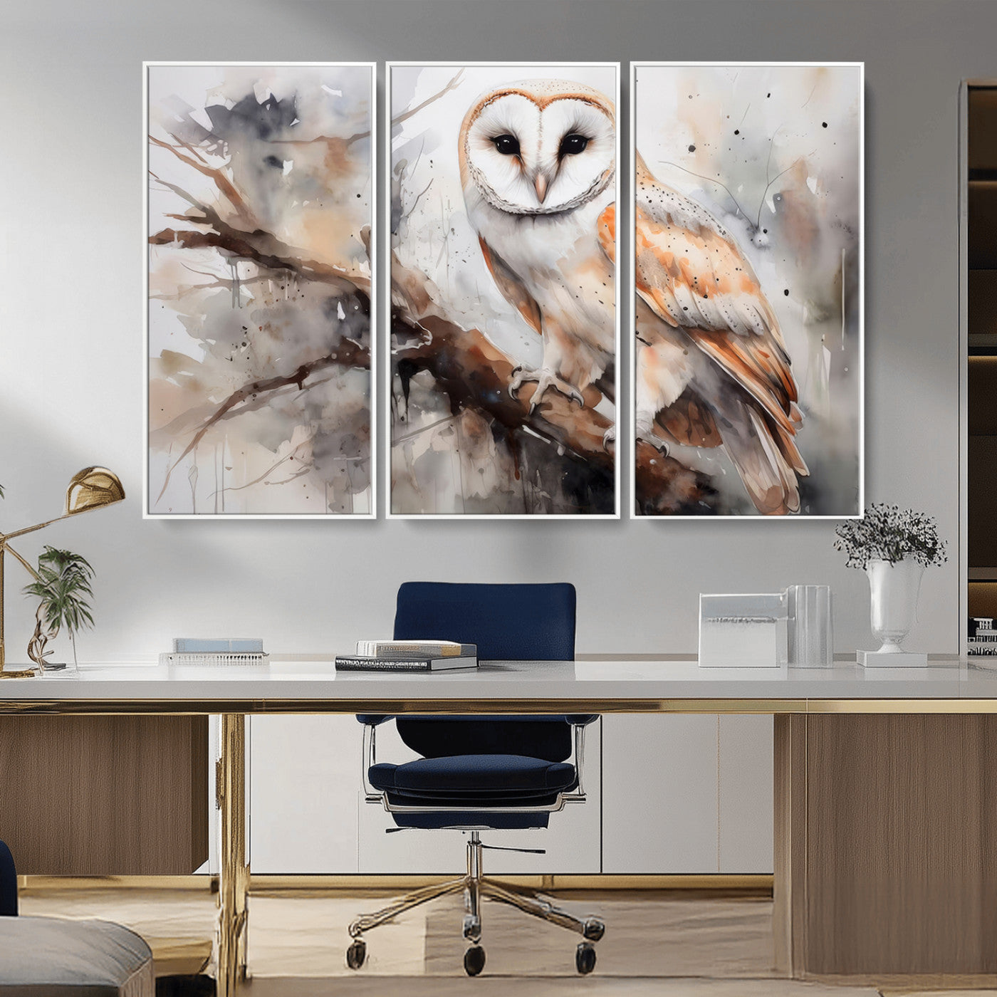MGV-FC-48X32-3P - Barn Owl Wall Art | Watercolor Barn Owl Canvas Print | Perfect for Farmhouse Wall Decor | Ready to