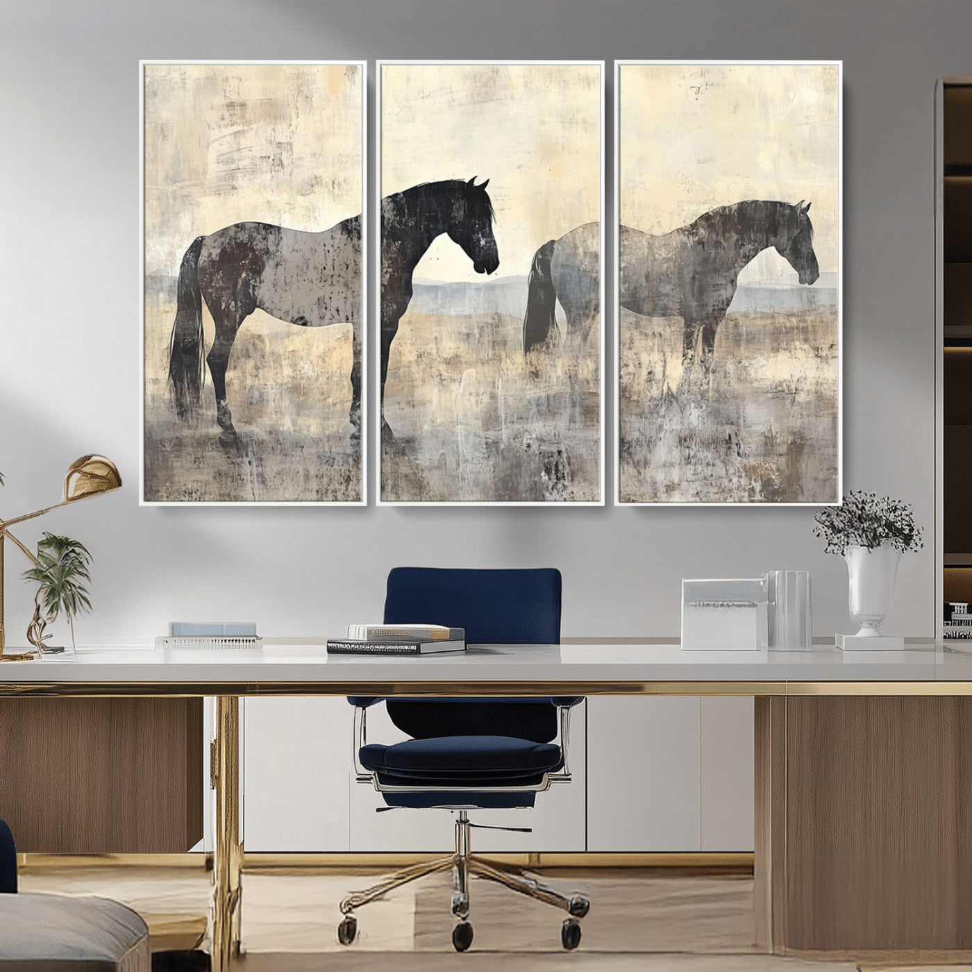 MGV-FC-48X32-3P - Vintage Horses Wall Art Canvas Print