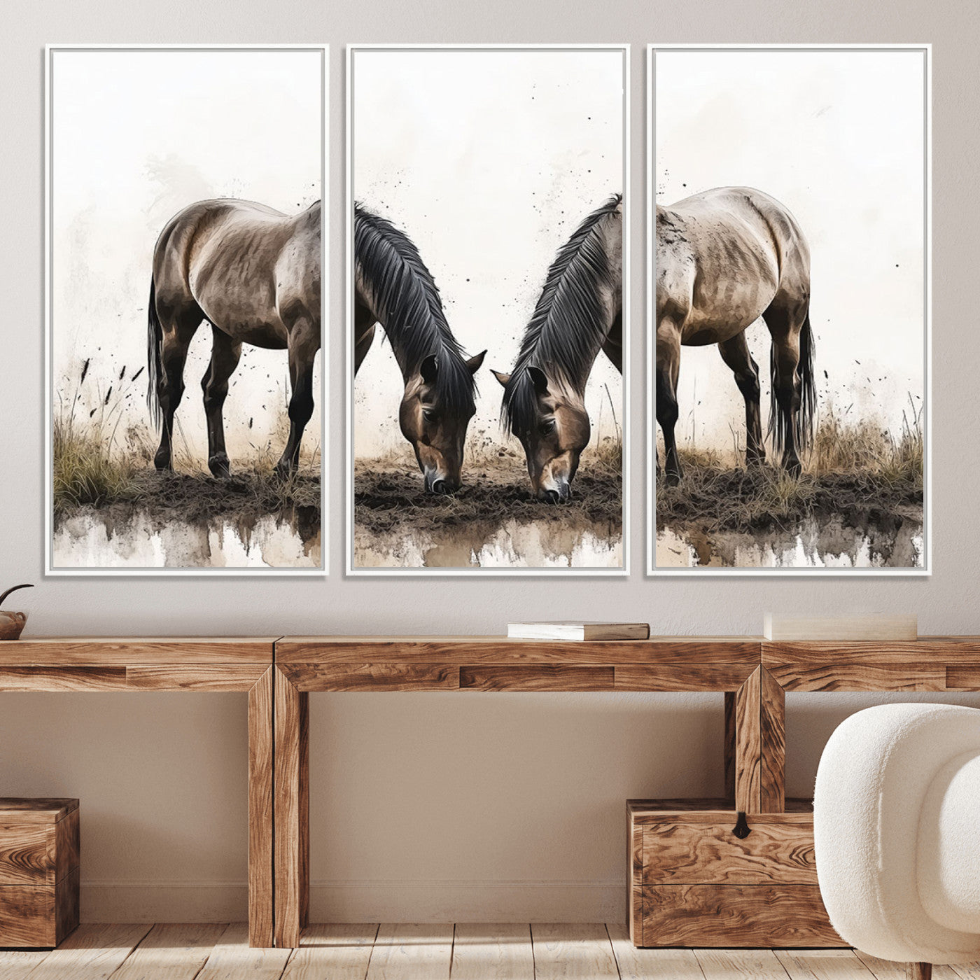 71729-MGV-CV-36X24-Chines Ink Style Horses Wall Art Canvas Print