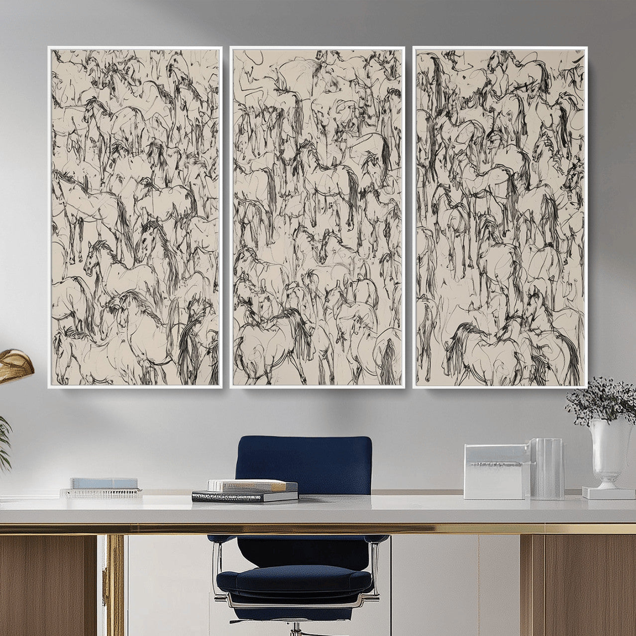 25718-MGV-CV-36X24 - Abstract Horse Sketch Wall Art | Ready to Hang and Framed | Farmhouse Wall Decor for Barn Wall