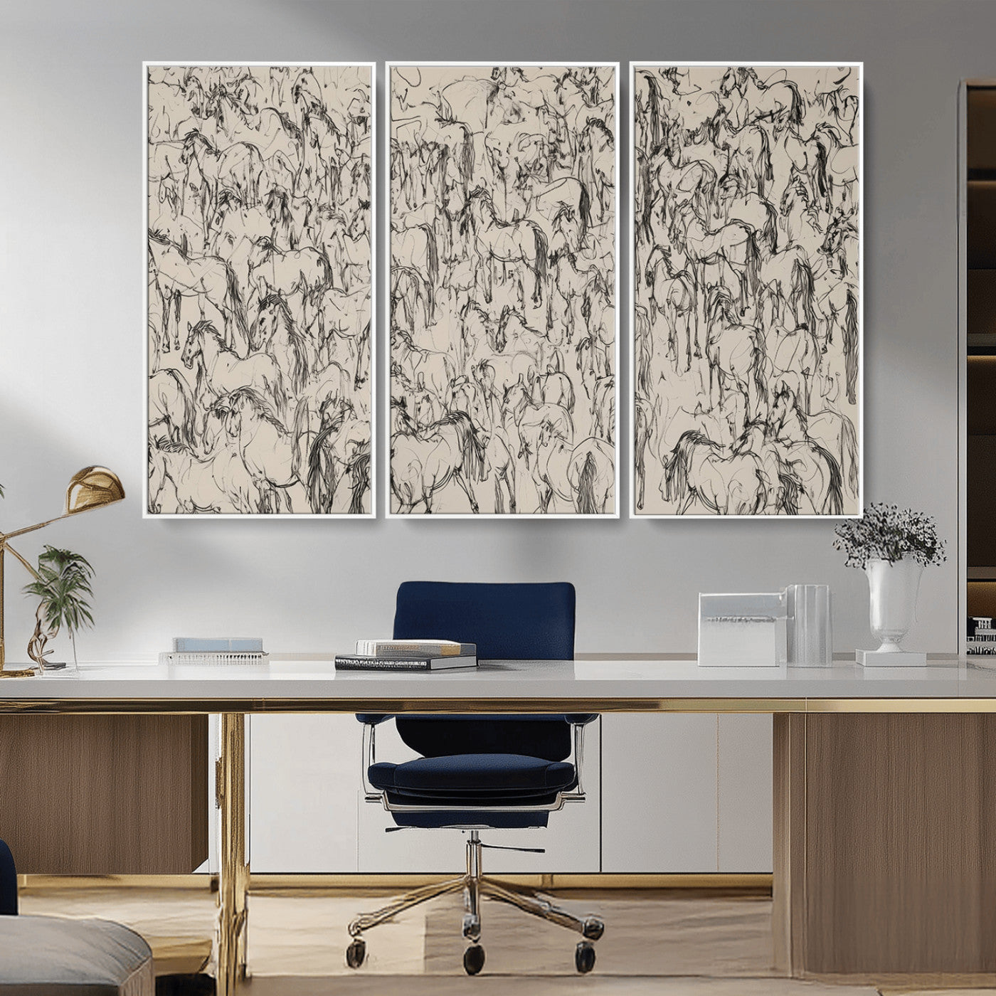 25718-MGV-CV-36X24-Abstract Horse Sketch Wall Art | Ready to Hang and Framed | Farmhouse Wall Decor for Living Room or