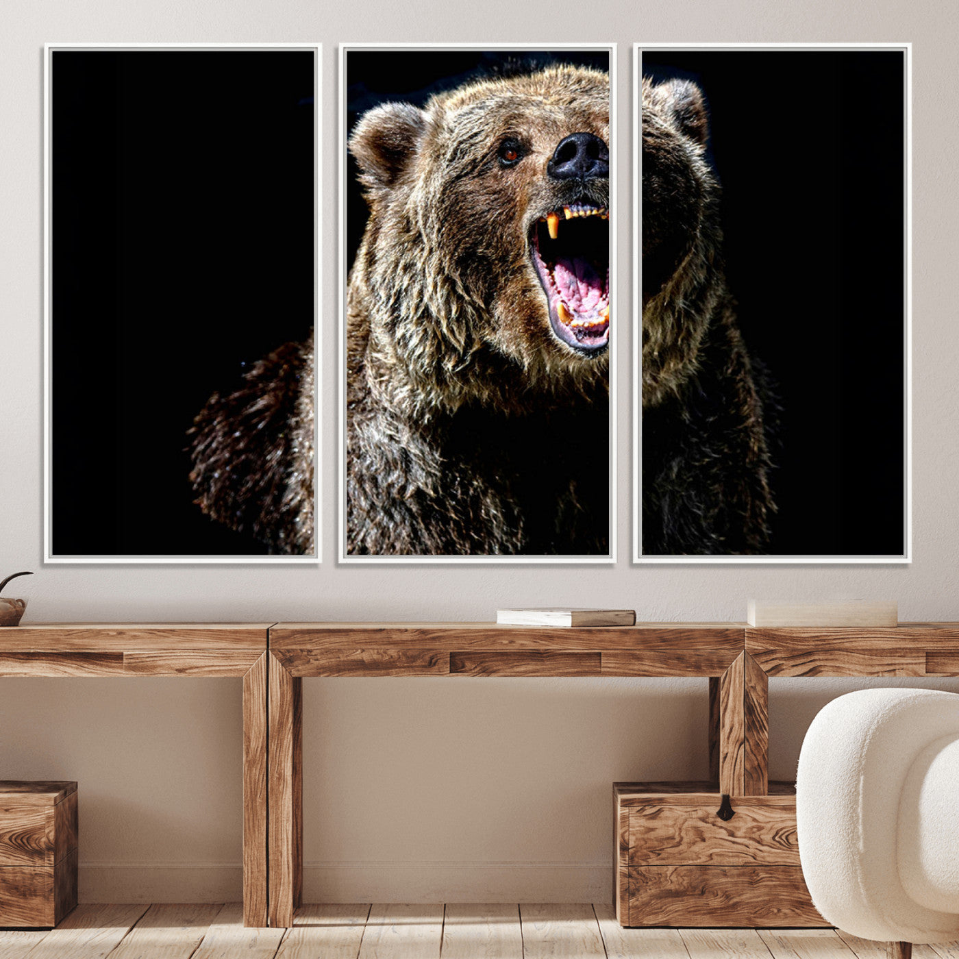 17625-MGV-CV-36X24-Grizzly Bear Canvas Print | Wildlife Wall Art for Cabin Decor | Ready to Hang Framed