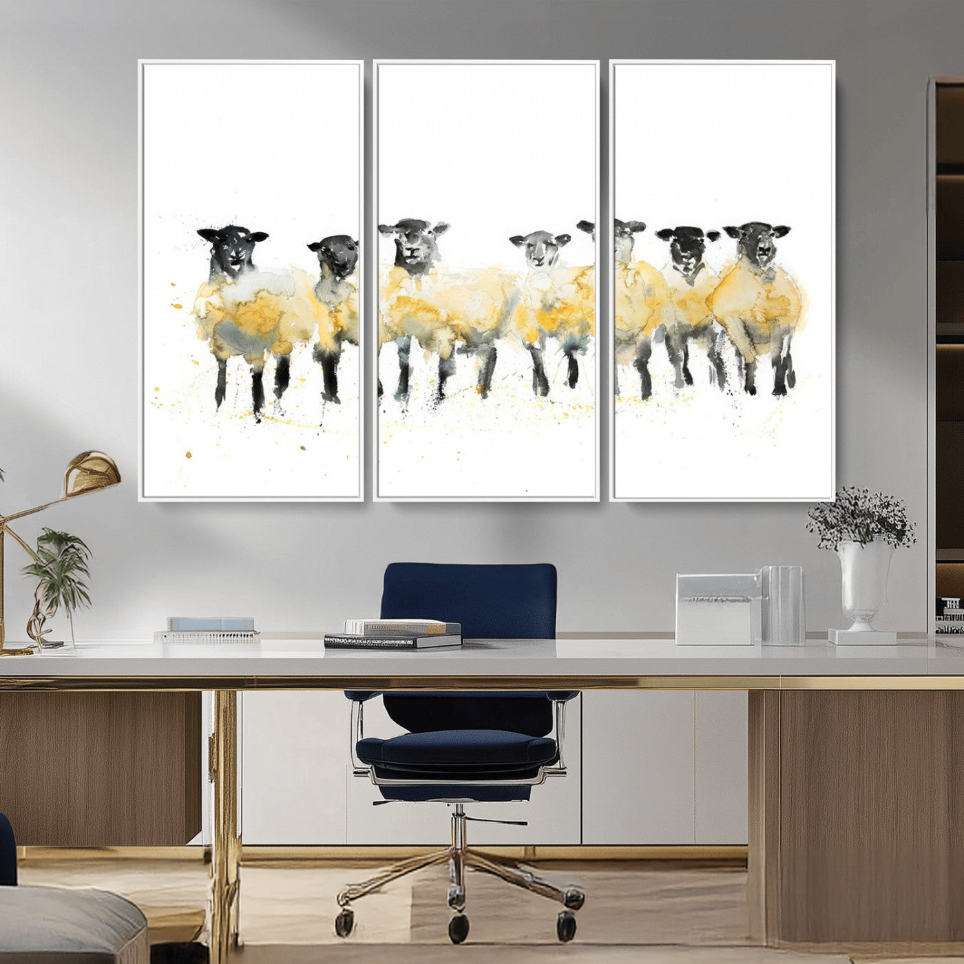 MGV-FC-48X32-3P - Farmhouse Wall Art Sheep Print | Ready to Hang Framed Canvas | Rustic Barn Decor