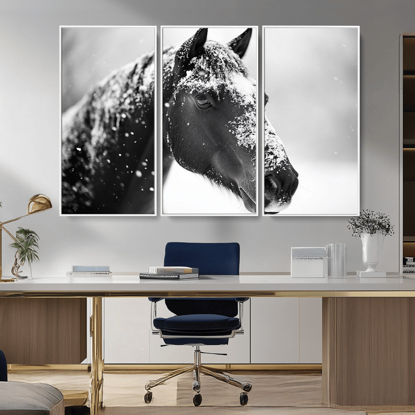 MGV-FC-48X32-3P - Horse Canvas Print - Winter Horse Snow Wall Art Canvas Print
