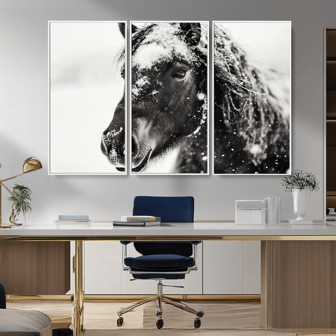MGV-FC-48X32-3P - Framed Black and White Horse Wall Art | Ready to Hang and Framed | Farmhouse and Western Wall Decor