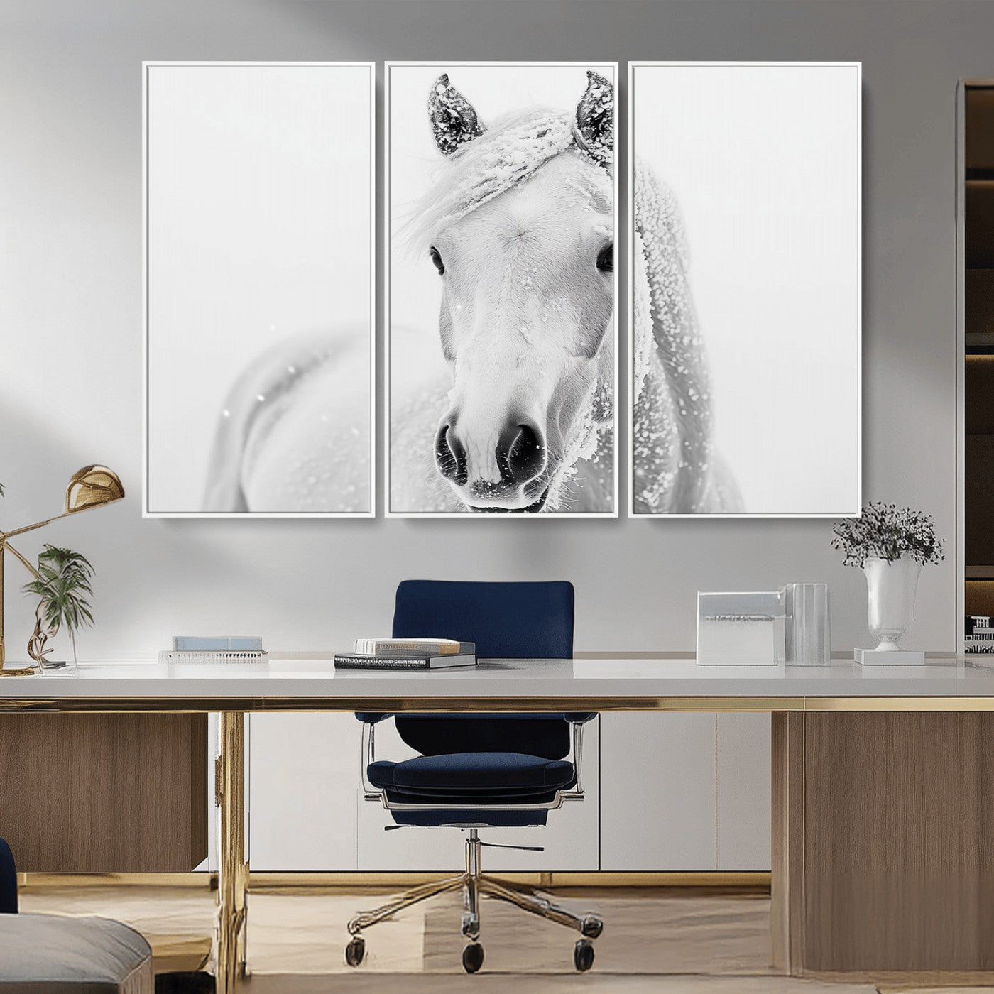 MGV-FC-48X32-3P - Majestic White Horse Wall Art | Ready to Hang and Framed | Farmhouse Wall Decor for Living Room