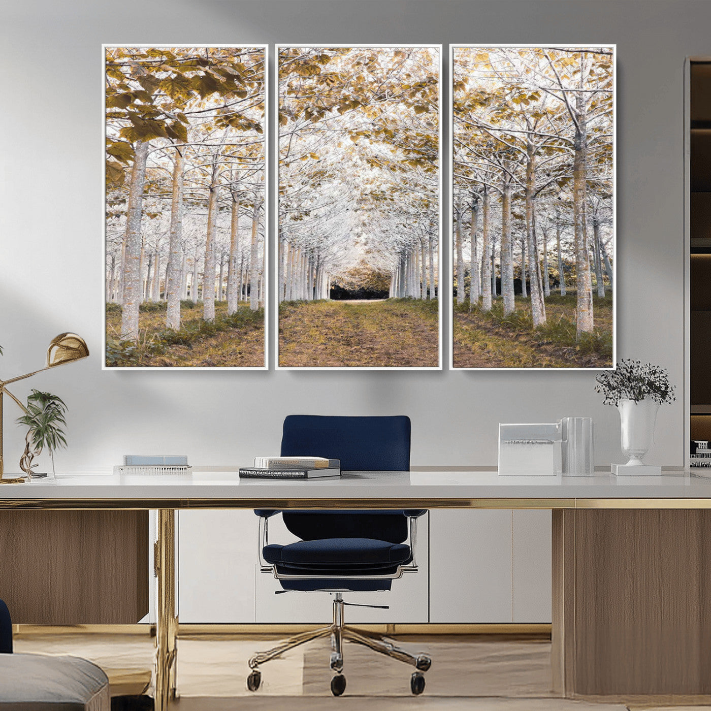 MGV-FC-48X32-3P - Forest Grove Wall Art | Serene Pathway Canvas Print | Ready to Hang and Framed Nature Wall Decor for