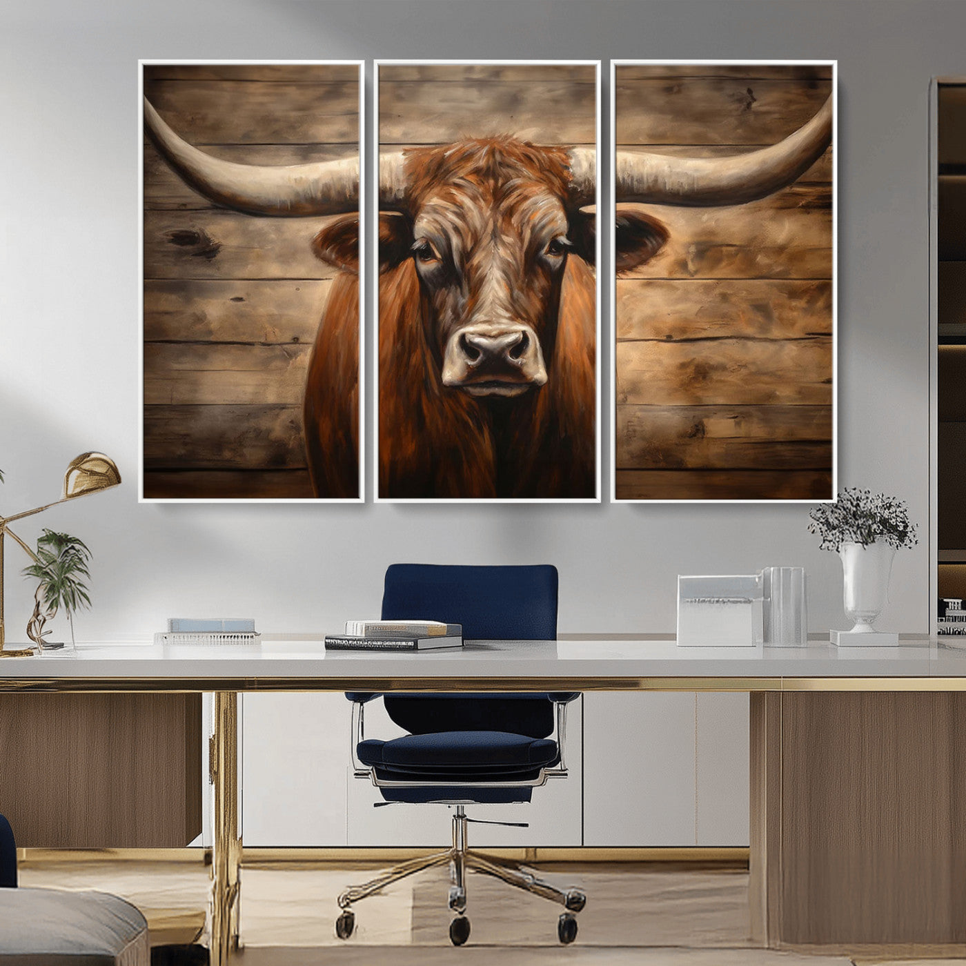 77556-MGV-CV-36X24-Longhorn Bull Wall Art | Canvas Print | Ready to Hang | Rustic Farmhouse Wall Decor | Western Barn