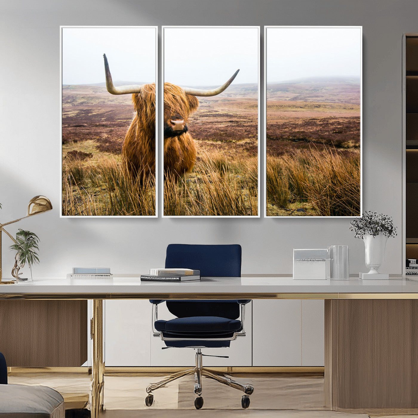 97274-MGV-CV-36X24-Scottish Highland Cow Canvas Wall Art – Rustic Farmhouse Charm with Highland Cattle – Ready to Hang
