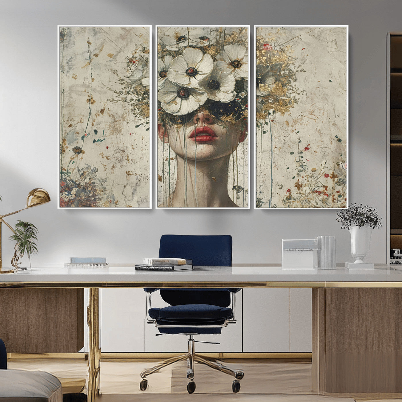 MGV-FC-48X32-3P - Abstract Floral Women Patel Wall Art Canvas Print