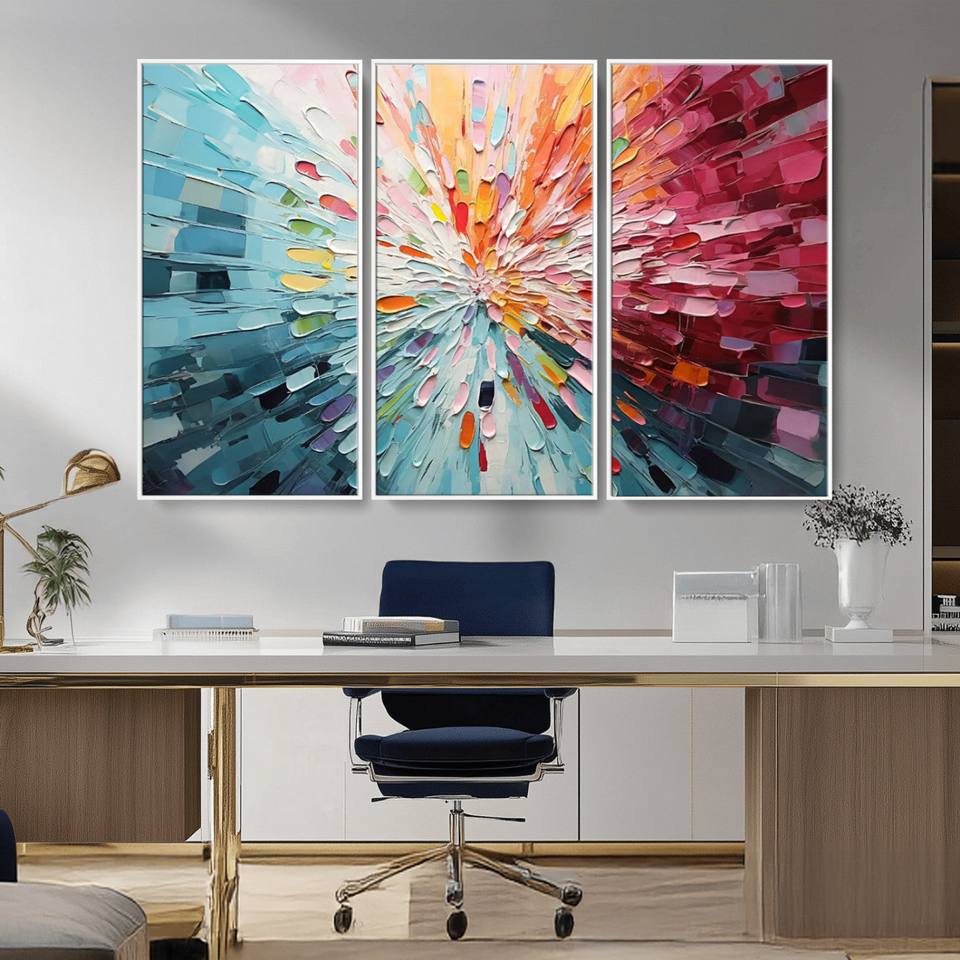 MGV-FC-48X32-3P - Radiant Bloom Abstract Floral Wall Art Canvas Print - Colorful Burst - Modern Living Room Decor -