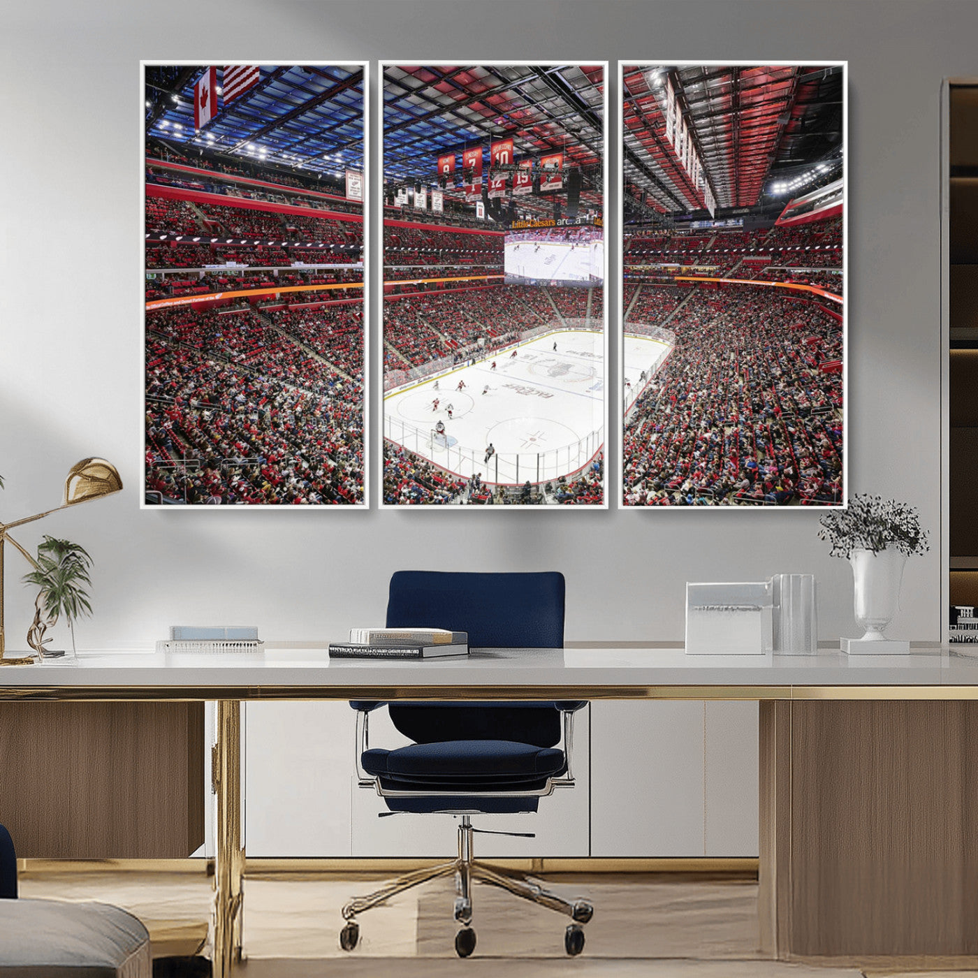 MGV-FC-48X32-3P - Barton Malow Little Caesars Arena Detroit Wall Art Canvas Print - Detroit Hockey and Basketball