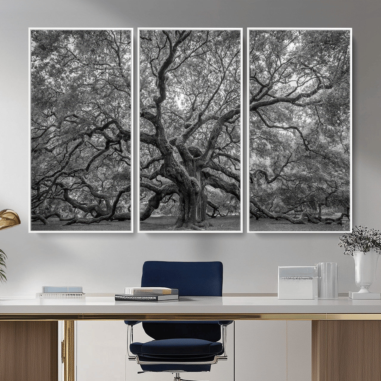 97240-MGV-CV-36X24 - Large Angel Oak Tree Black and White Canvas Print