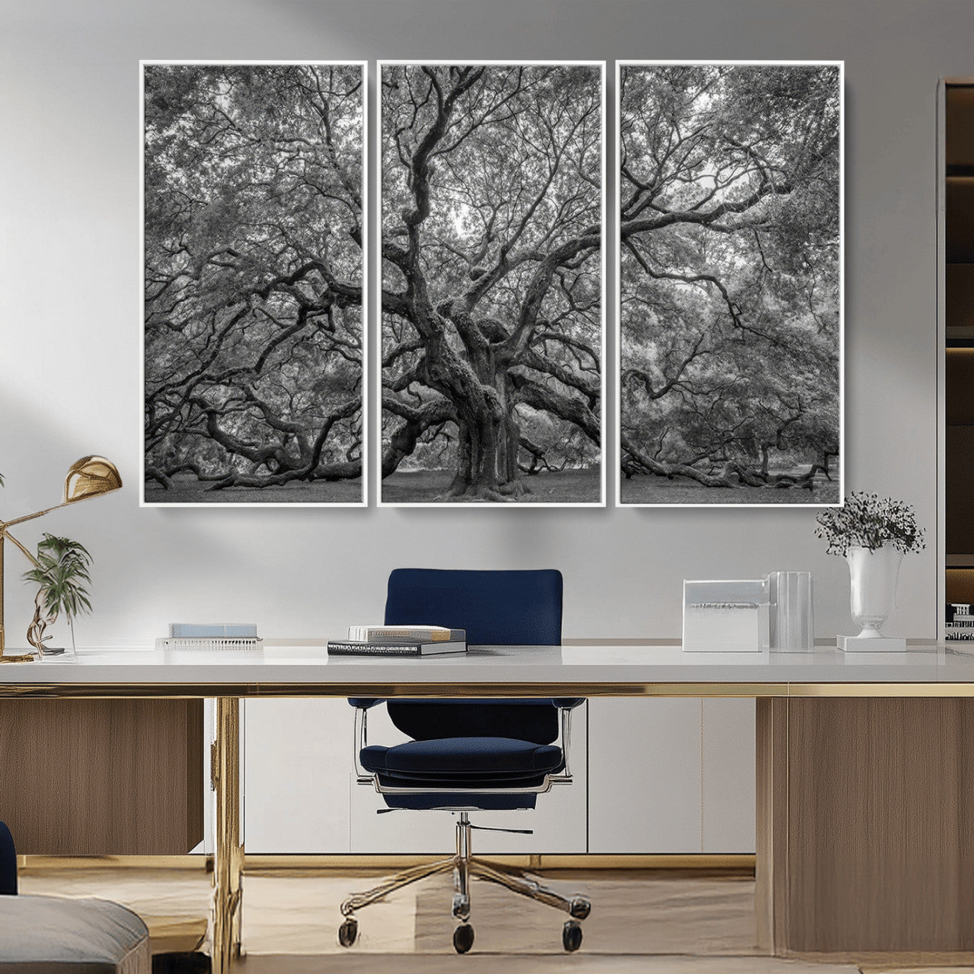 97240-MGV-CV-36X24-Majestic Angel Oak Tree Black and White Canvas Print – Multi Panel Wall Art, Giclée Print, Ready to