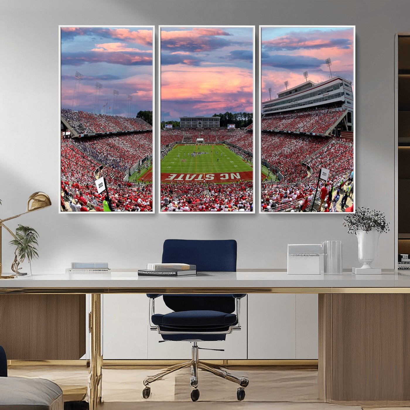 MGV-FC-48X32-3P - Carter-Finley Stadium Art Sunset Game Triple Canvas Wall Art - NC State Wolfpack Football Match