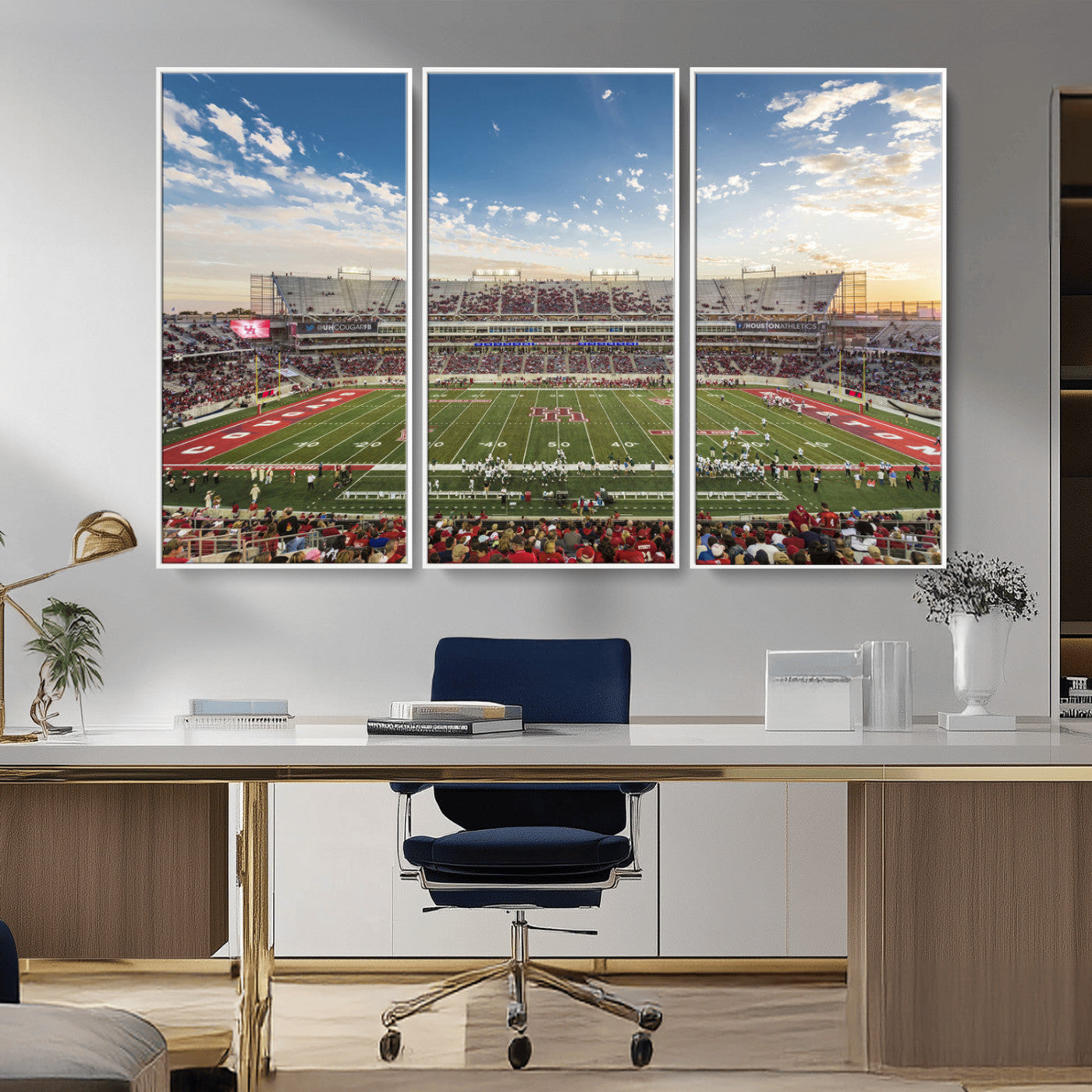 MGV-FC-48X32-3P - Framed Houston Cougars Football Team Print - Houston TDECU Stadium Wall Art Canvas Print