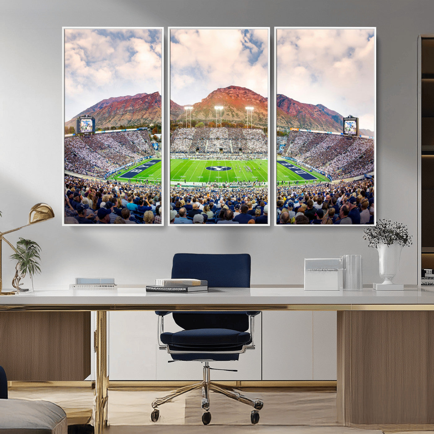 MGV-FC-48X32-3P - Brigham Young University Cougars Football Team Print - Provo LaVell Edwards Stadium Wall Art Canvas