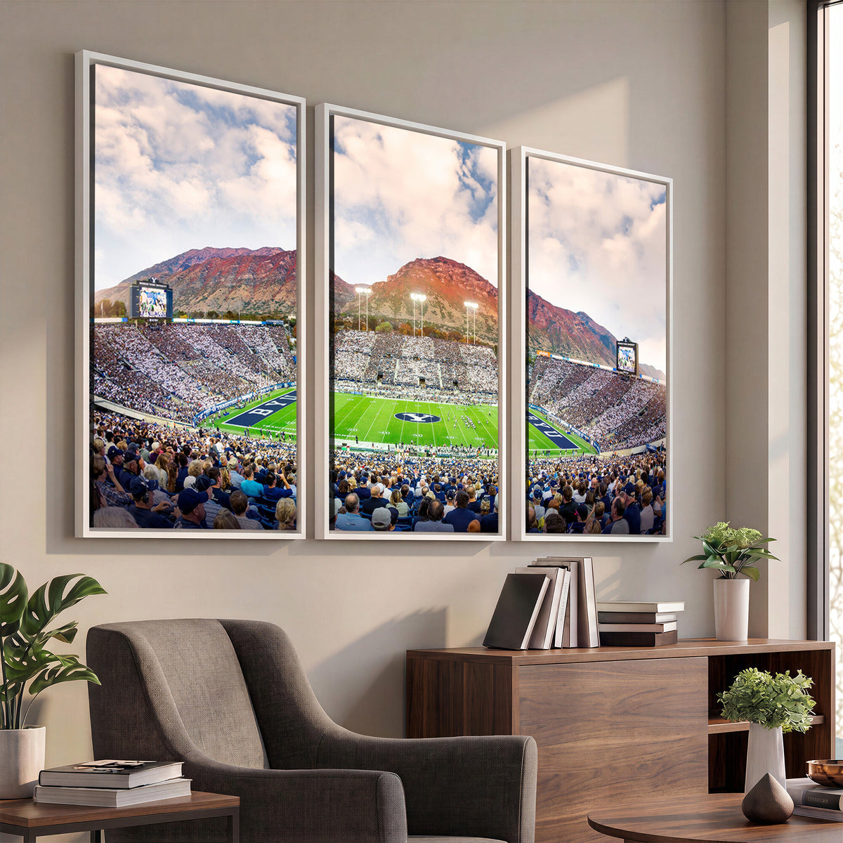 85734-MGV-CV-36X24 - Brigham Young University Cougars Football Team Print - Provo LaVell Edwards Stadium Wall Art Canvas