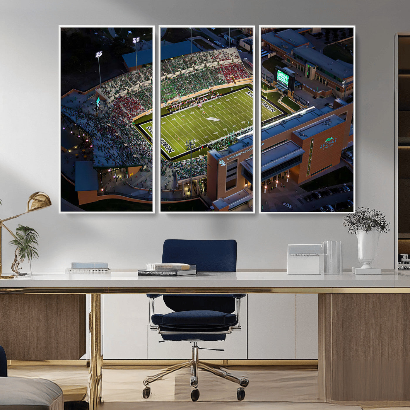 MGV-FC-48X32-3P - University of North Texas Mean Green Football Artwork, Football Team Print - Denton DATCU Stadium