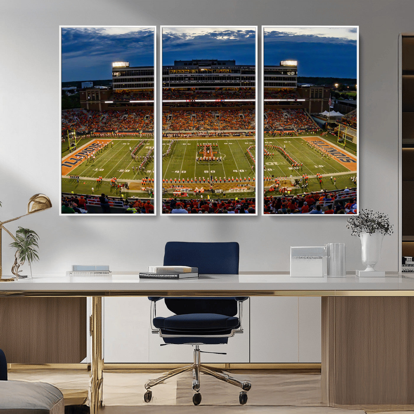 MGV-FC-48X32-3P - University of Illinois Fighting Illini Football Team Print - Champaign Illinois Memorial Stadium