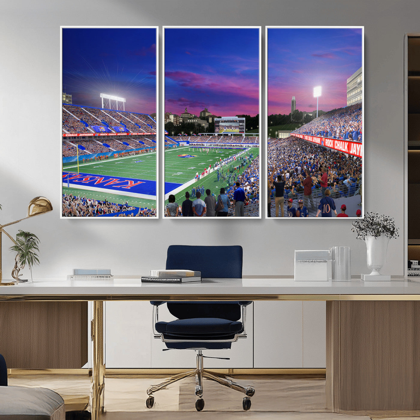 MGV-FC-48X32-3P - University of Kansas Jayhawks Football Team Print Canvas- Lawrence Kansas Memorial Stadium Wall Art