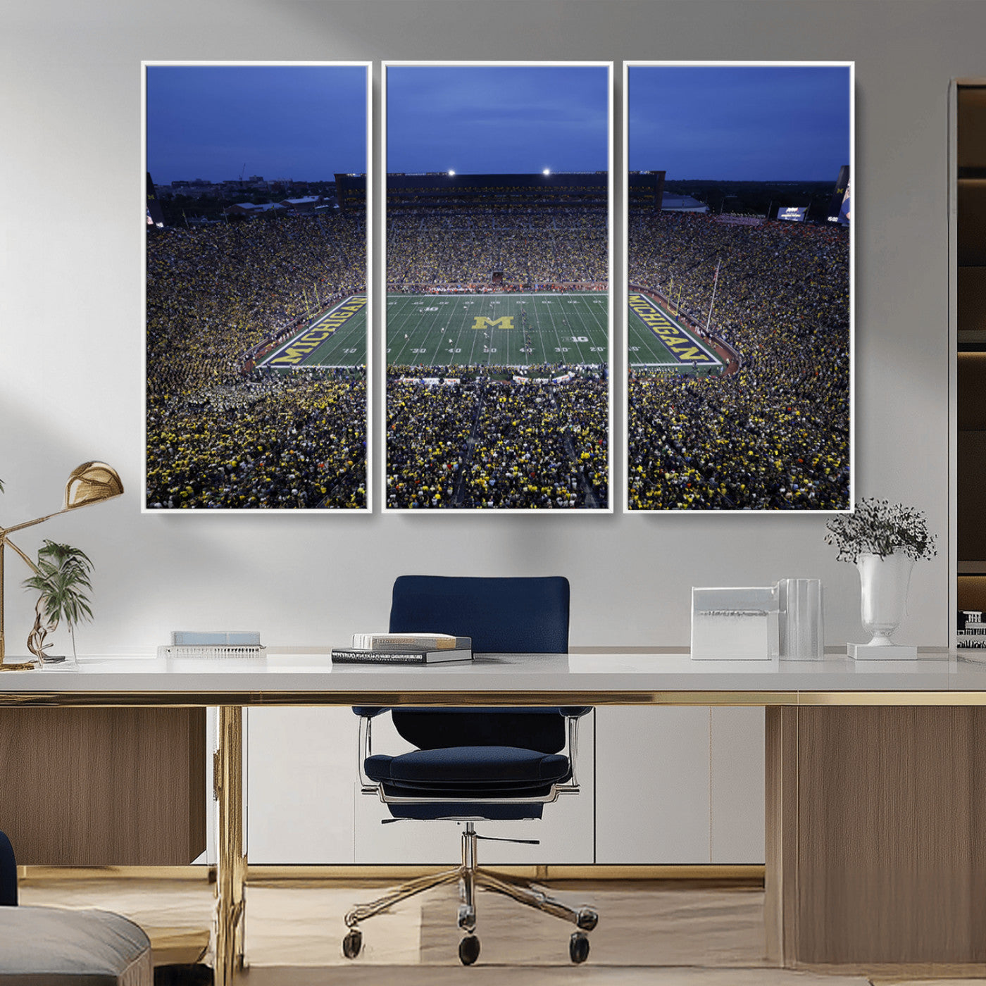 MGV-FC-48X32-3P - University of Michigan Wolverines Football Team Print - Ann Arbor Michigan Stadium Wall Art Canvas