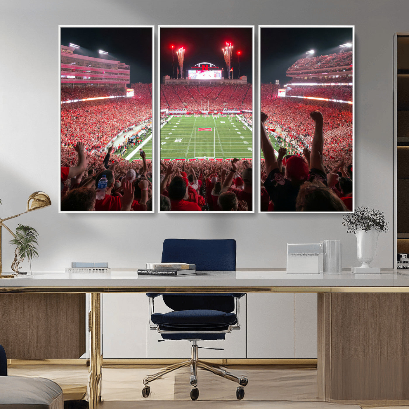 MGV-FC-48X32-3P - University of Nebraska Cornhuskers Football Team Print - Lincoln Memorial Stadium Wall Art Canvas