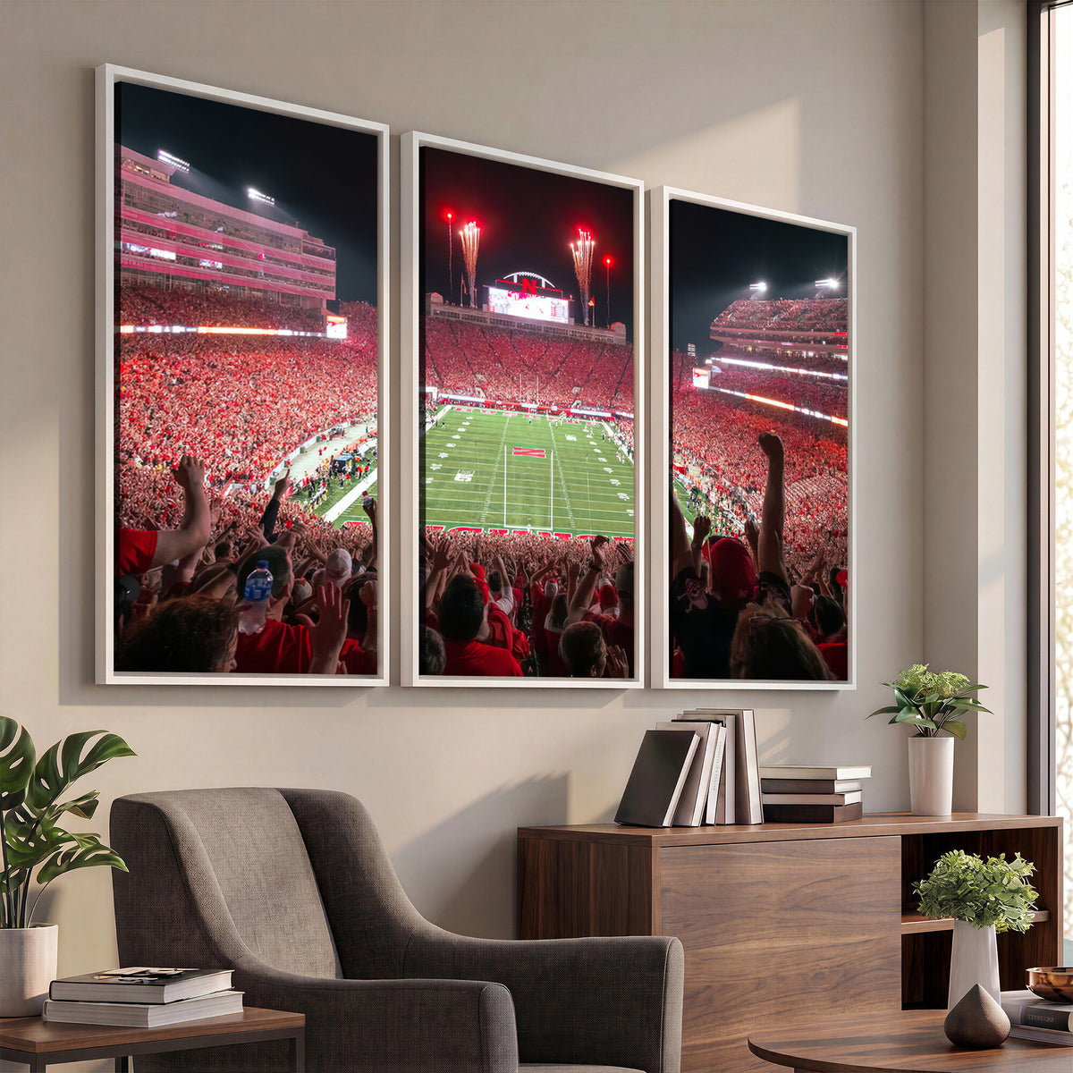 43351-MGV-CV-36X24 - University of Nebraska Cornhuskers Football Team Print - Lincoln Memorial Stadium Wall Art Canvas