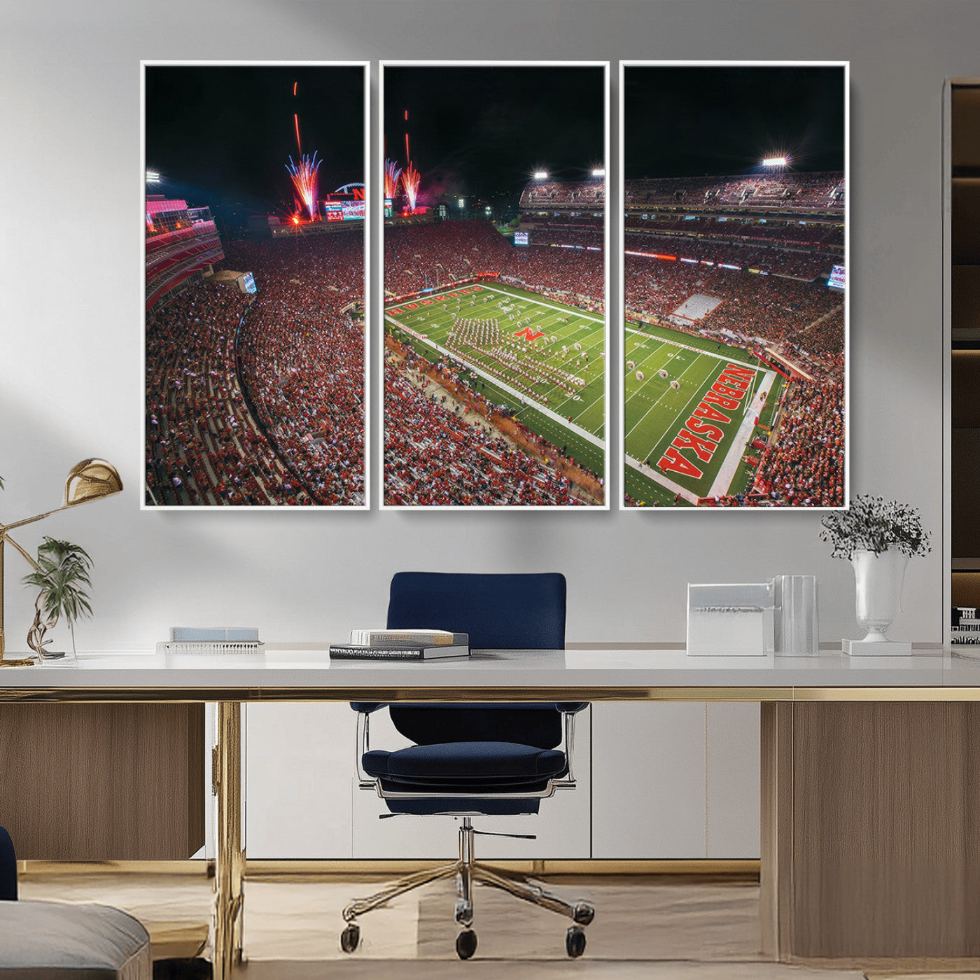 MGV-FC-48X32-3P - University of Nebraska Cornhuskers Football Team Print - Lincoln Memorial Stadium Wall Art Canvas