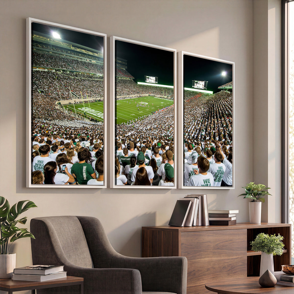 30457-PAN-FL-20X10 - Michigan State Spartans Football Canvas Print - East Lansing Spartan Stadium Wall Art Canvas Print