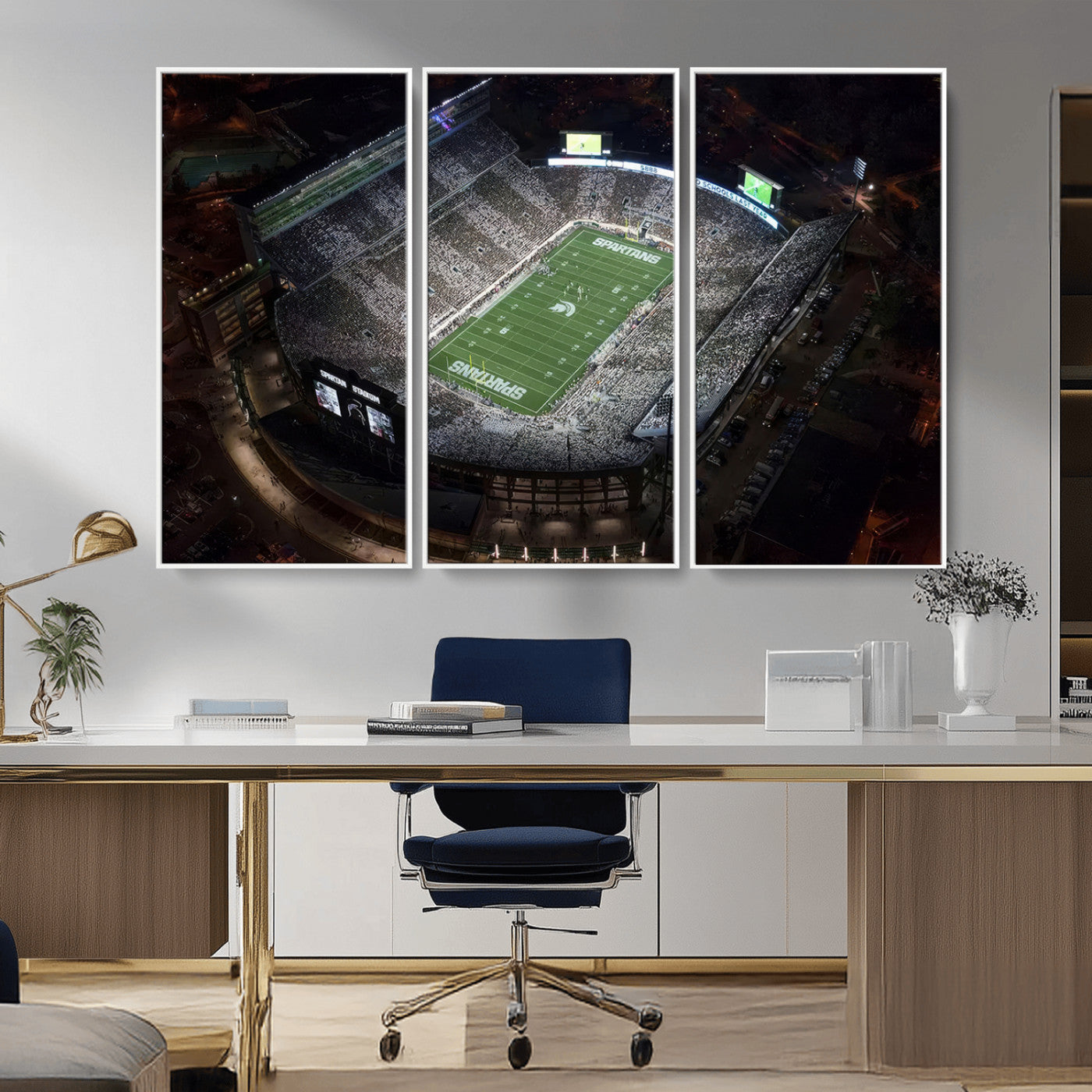 MGV-FC-48X32-3P - Michigan State Spartans Football Team Print - East Lansing Spartan Stadium Print Wall Art