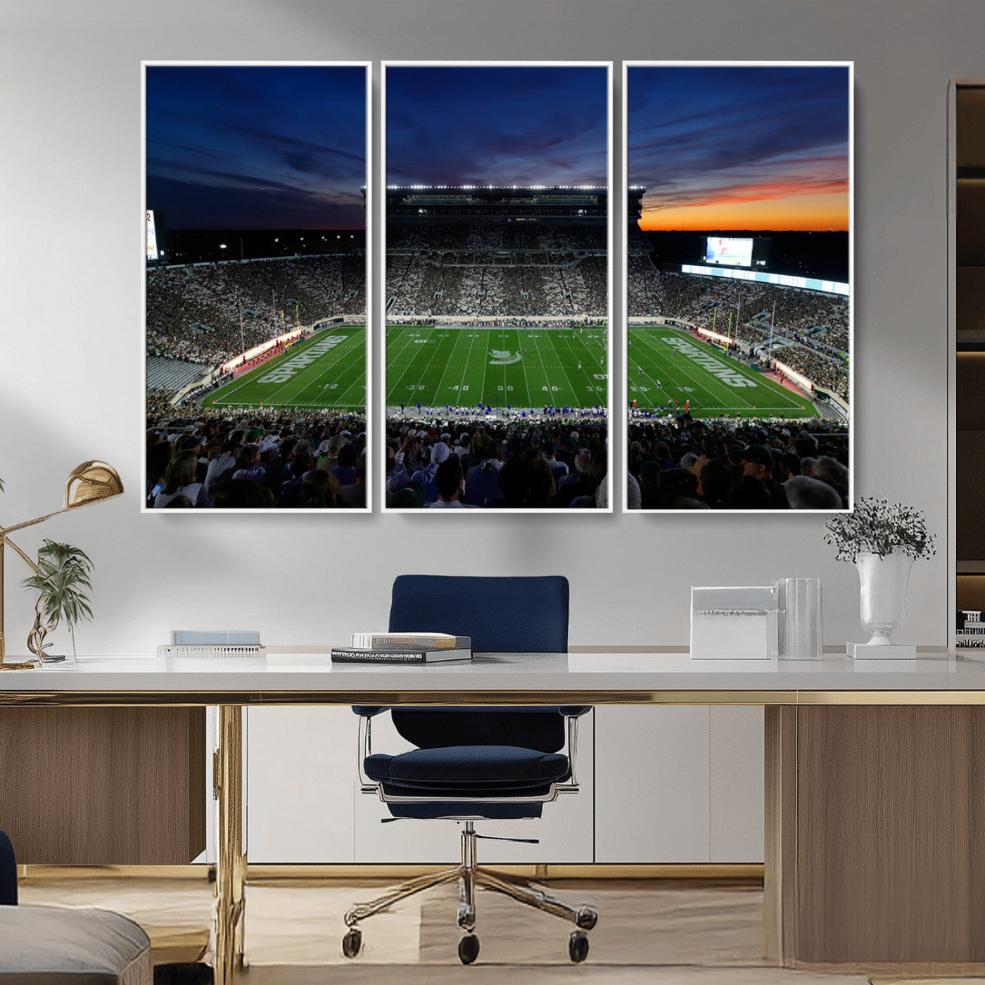 MGV-FC-48X32-3P - Michigan State Spartans Football Team Print - East Lansing Spartan Stadium Canvas Print