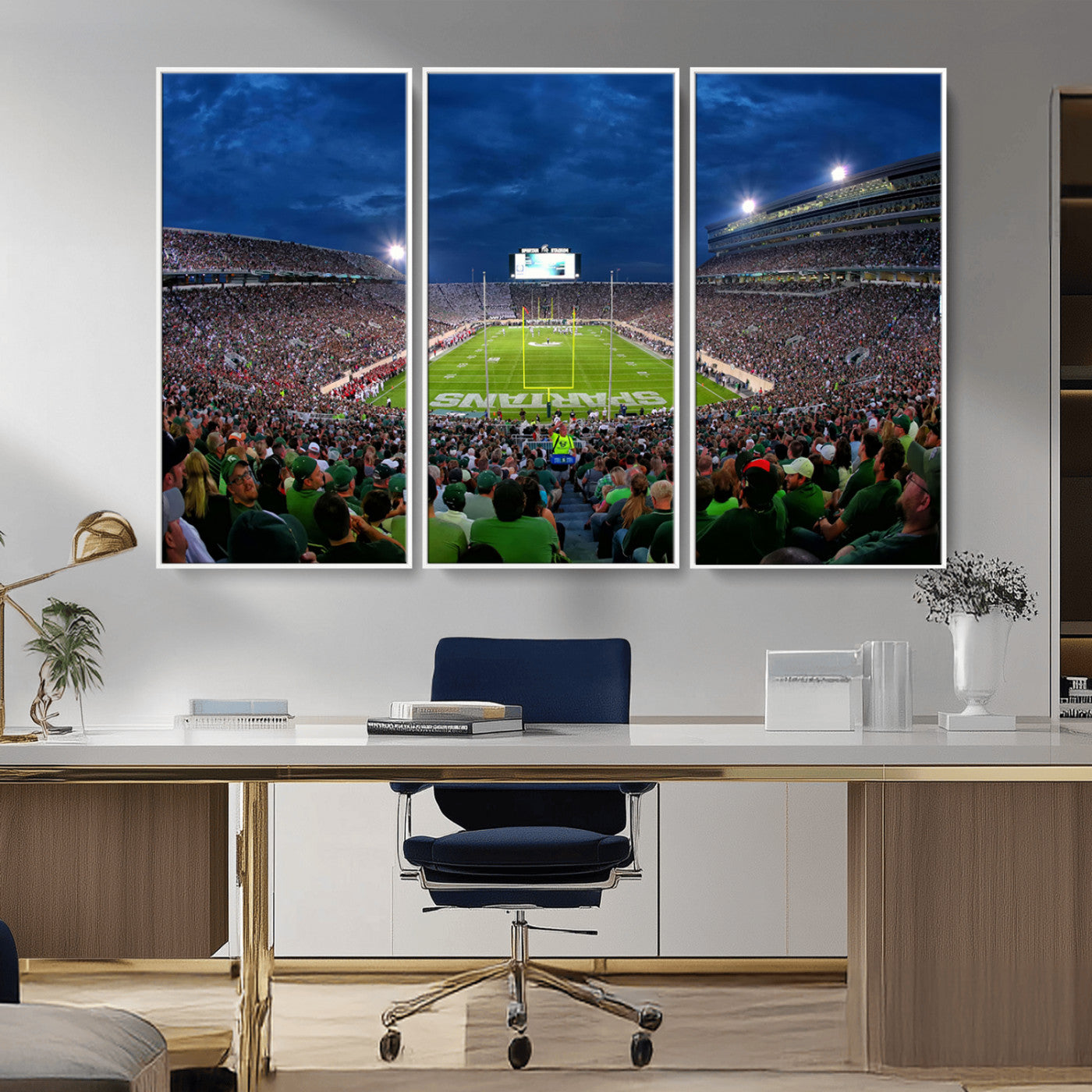 MGV-FC-48X32-3P - Michigan State Spartans Football Team Print - East Lansing Spartan Stadium Wall Art Canvas Print
