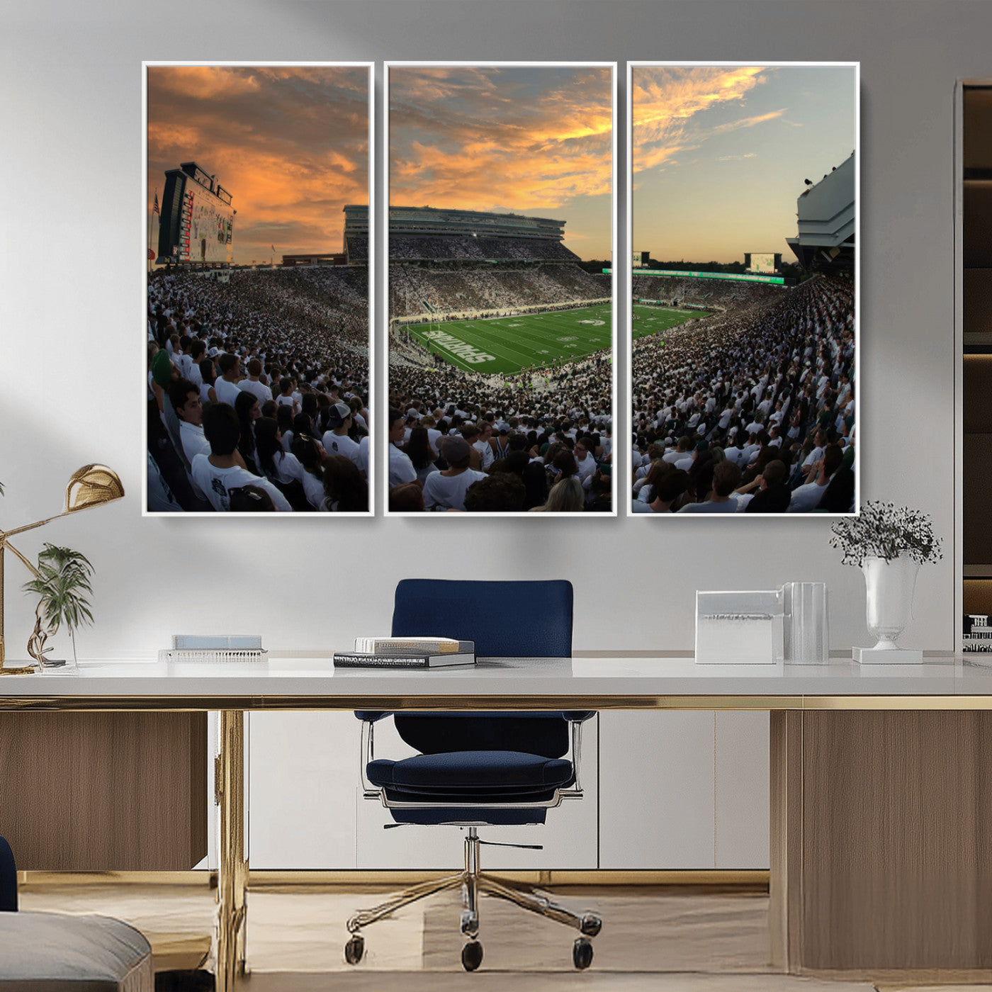 MGV-FC-48X32-3P - Michigan State Spartans Football Team Print - East Lansing Spartan Stadium Wall Art Canvas Print