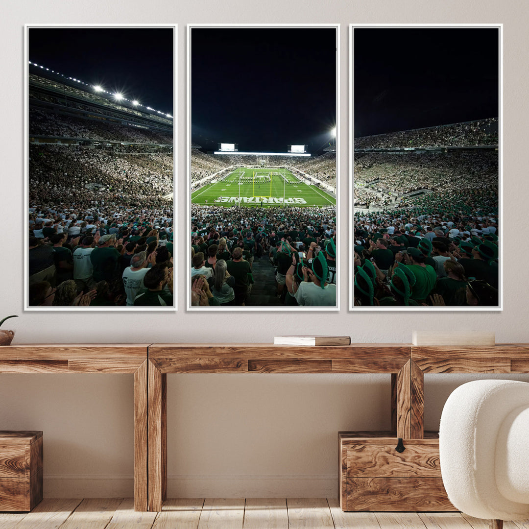 Michigan State Spartans Football Team Print - East Lansing Spartan Stadium Wall Art Canvas Print