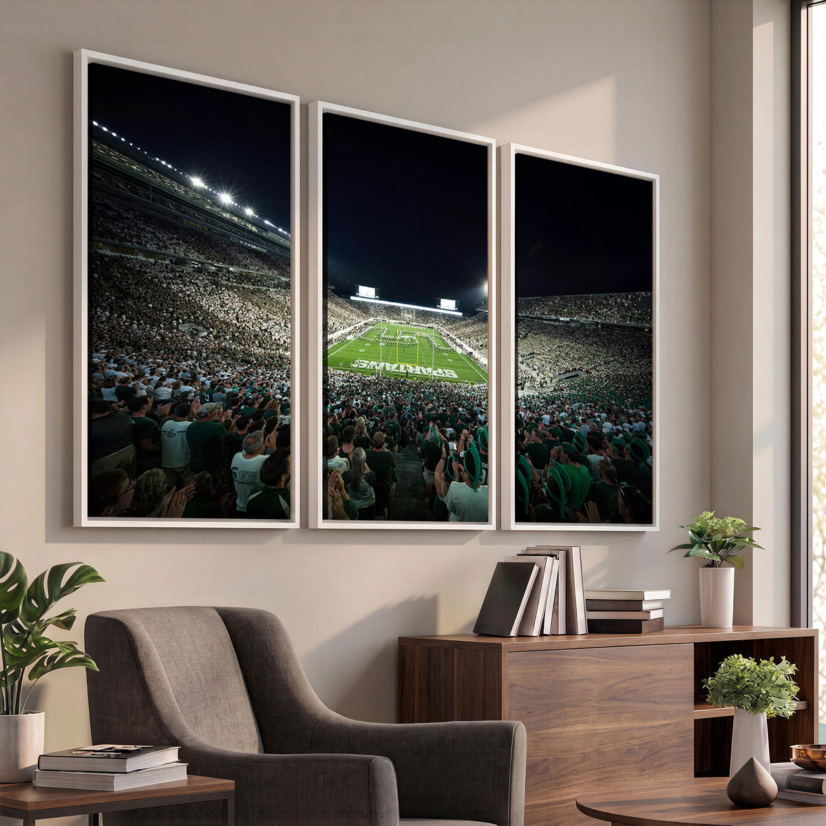 57523-PAN-FL-20X10 - Framed Michigan State Spartans Football Team Print - East Lansing Spartan Stadium Wall Art Canvas