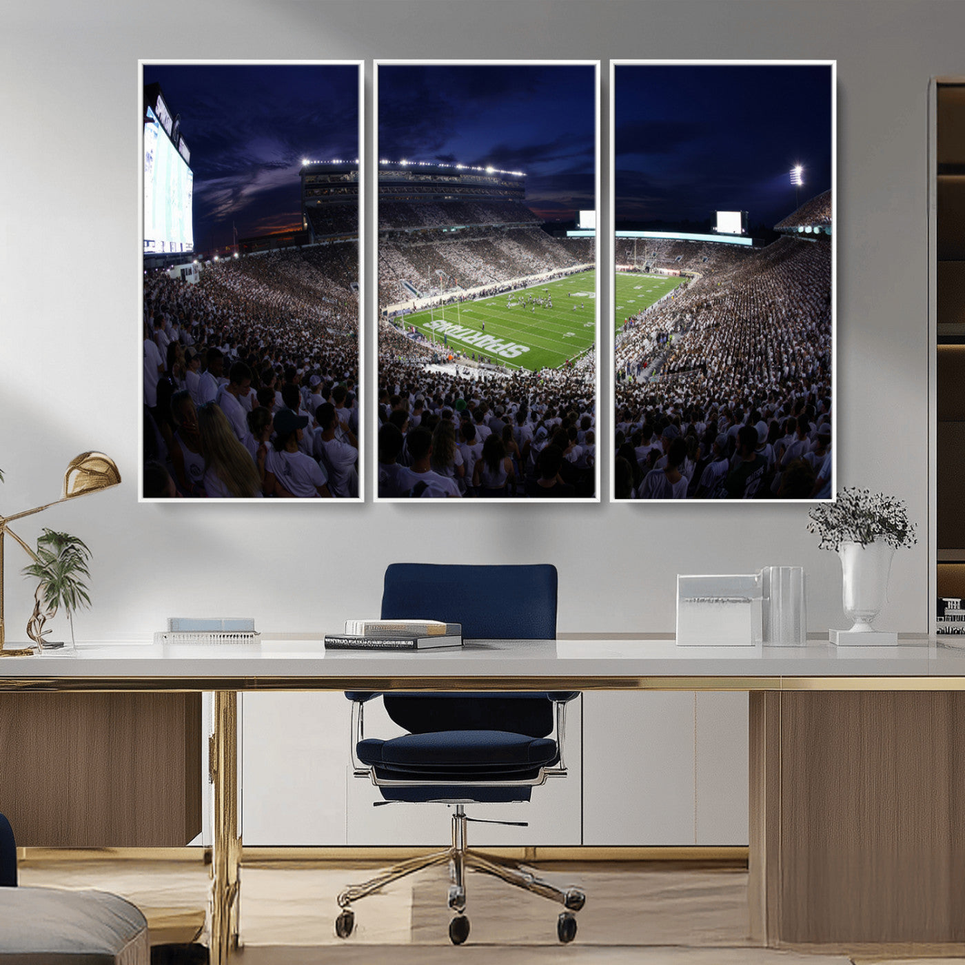 MGV-FC-48X32-3P - Michigan State Spartans Canvas, Framed Football Team Print - East Lansing Spartan Stadium Wall Art